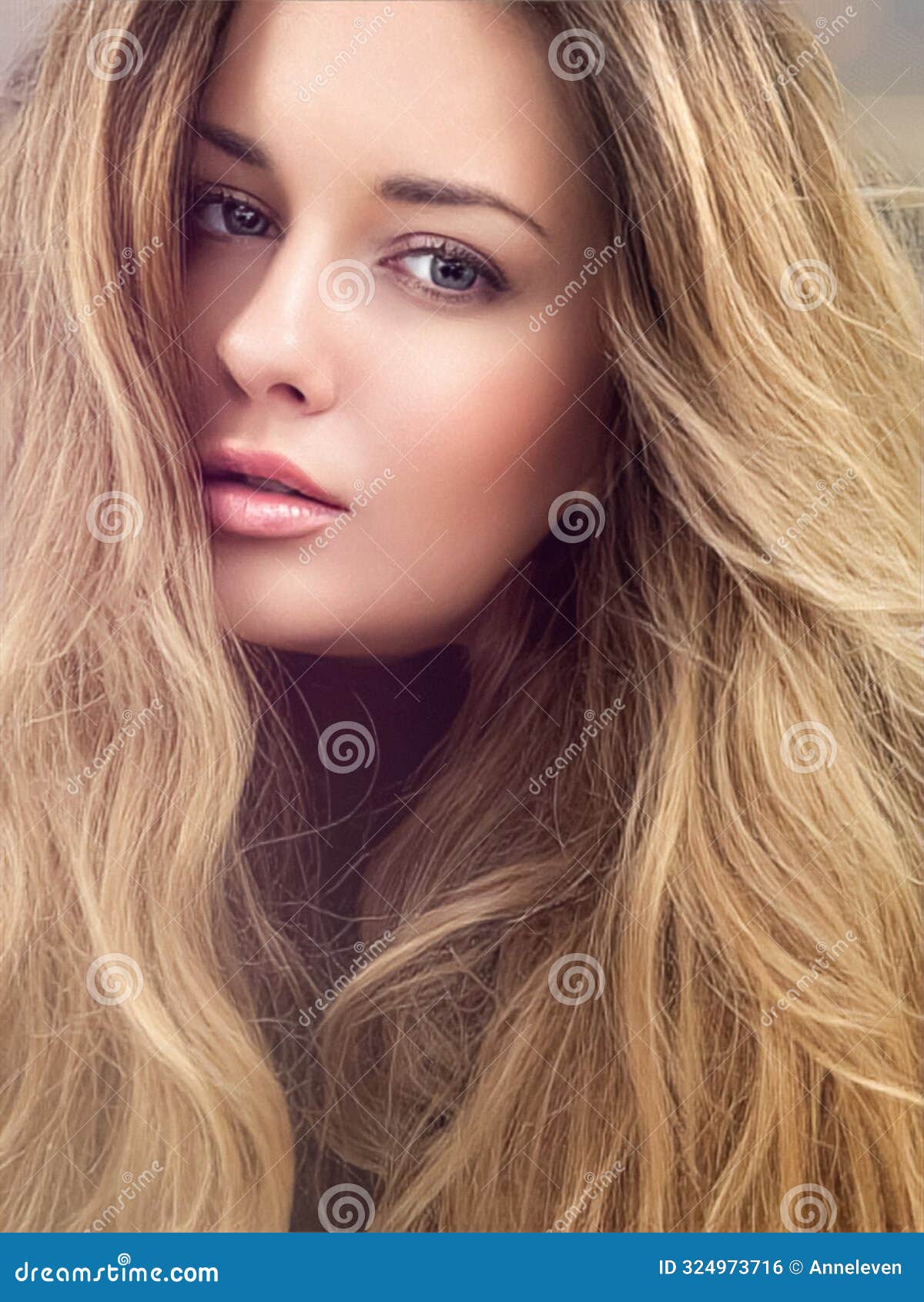 Beautiful Modern Blonde Woman with Volume Hairstyle, Long Luxurious ...