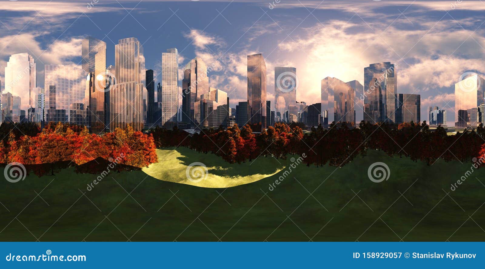 city scape, sunset in a modern city,  environment map
