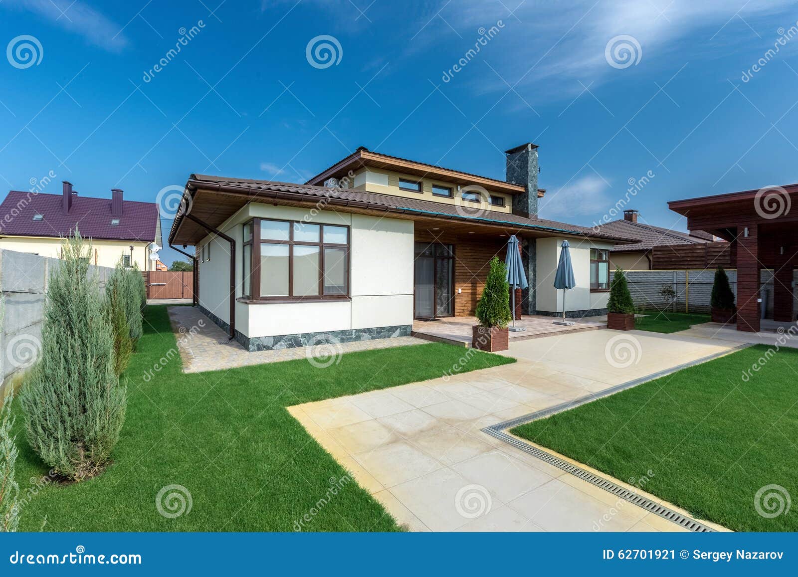 Beautiful Modern House in Cement, View from the Garden Stock Image
