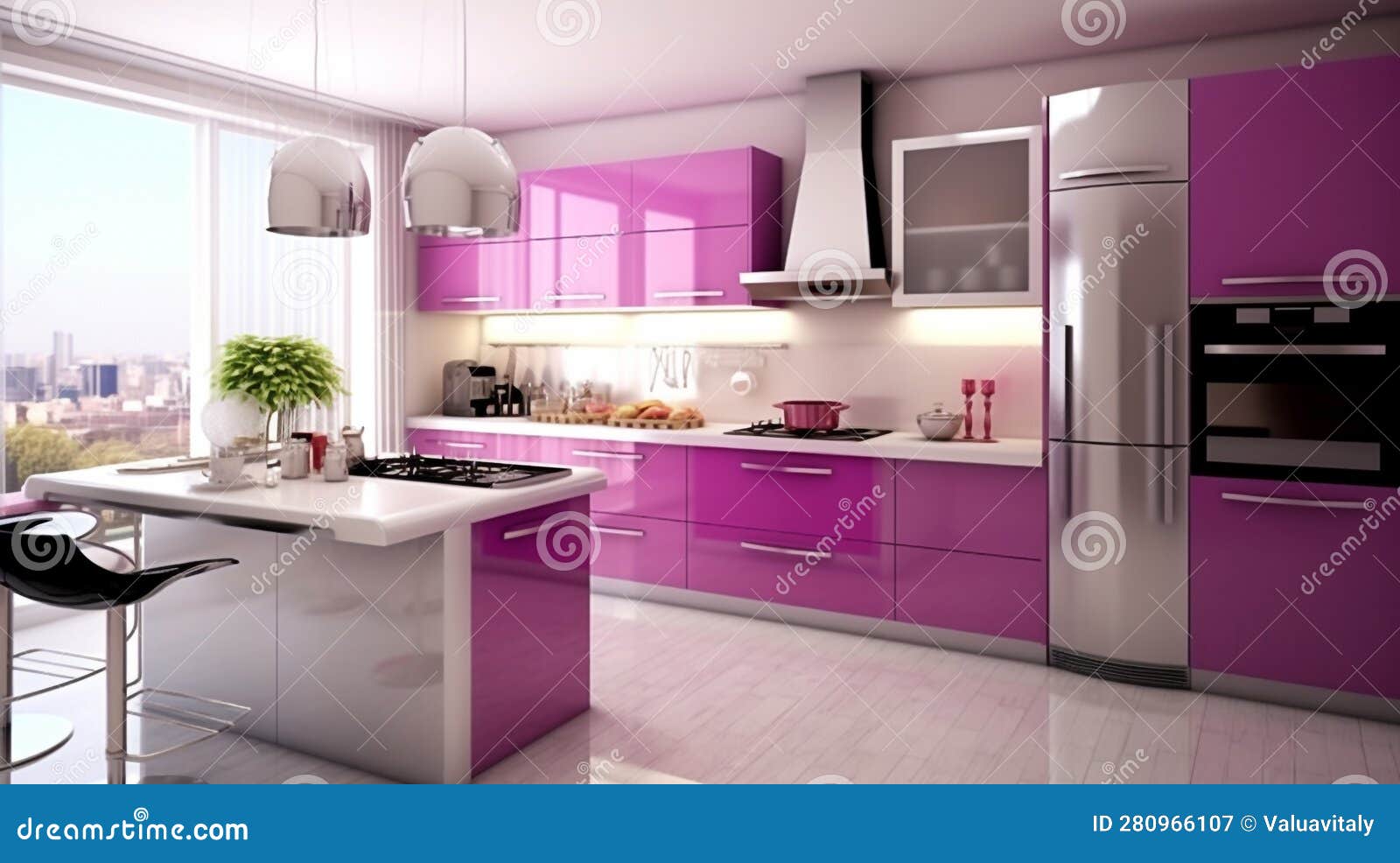 https://thumbs.dreamstime.com/z/beautiful-modern-interior-design-kitchen-purple-color-stylish-furniture-d-illustration-house-ai-generated-280966107.jpg