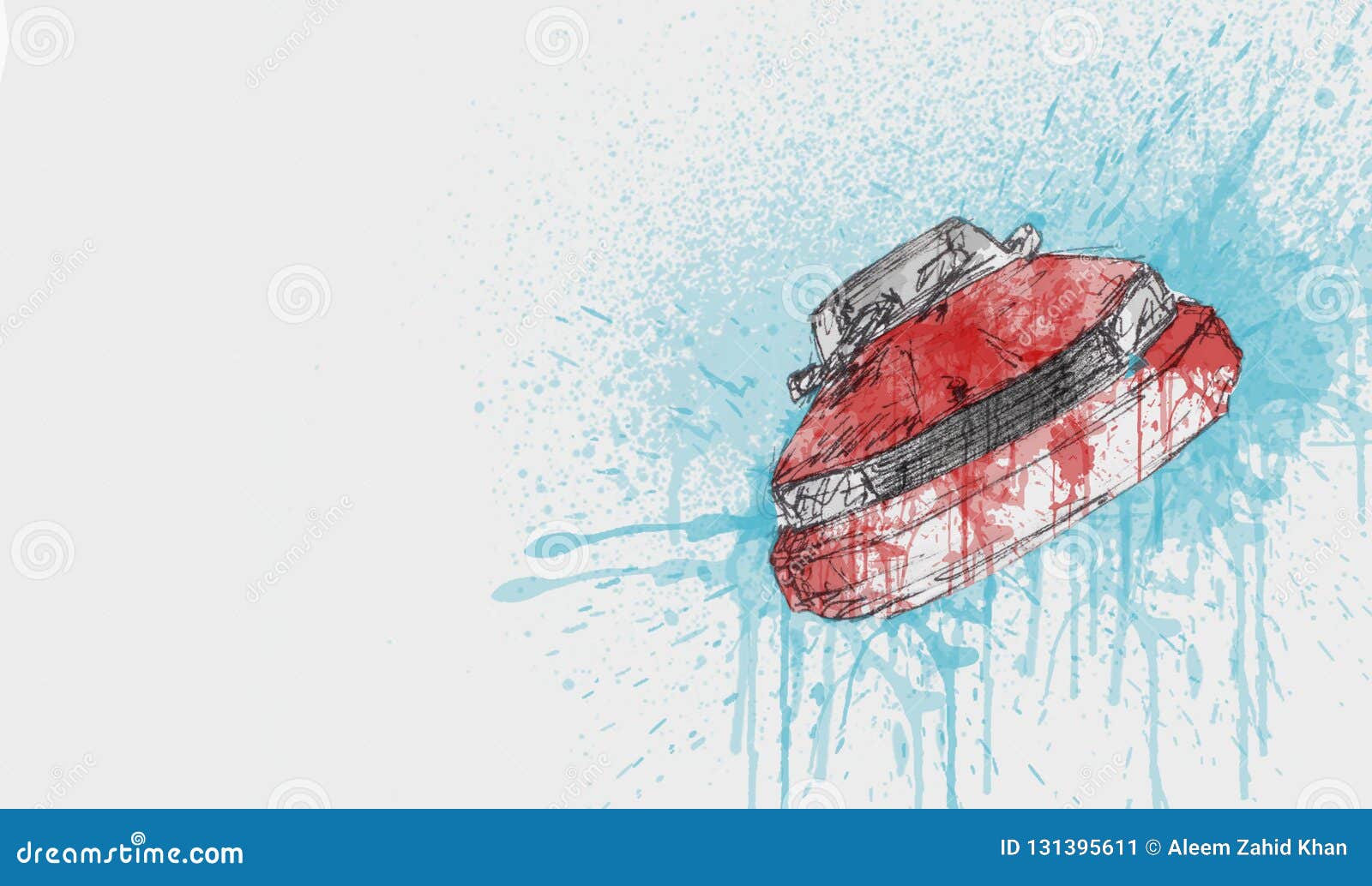 beautiful modren car red color - water color on white paper