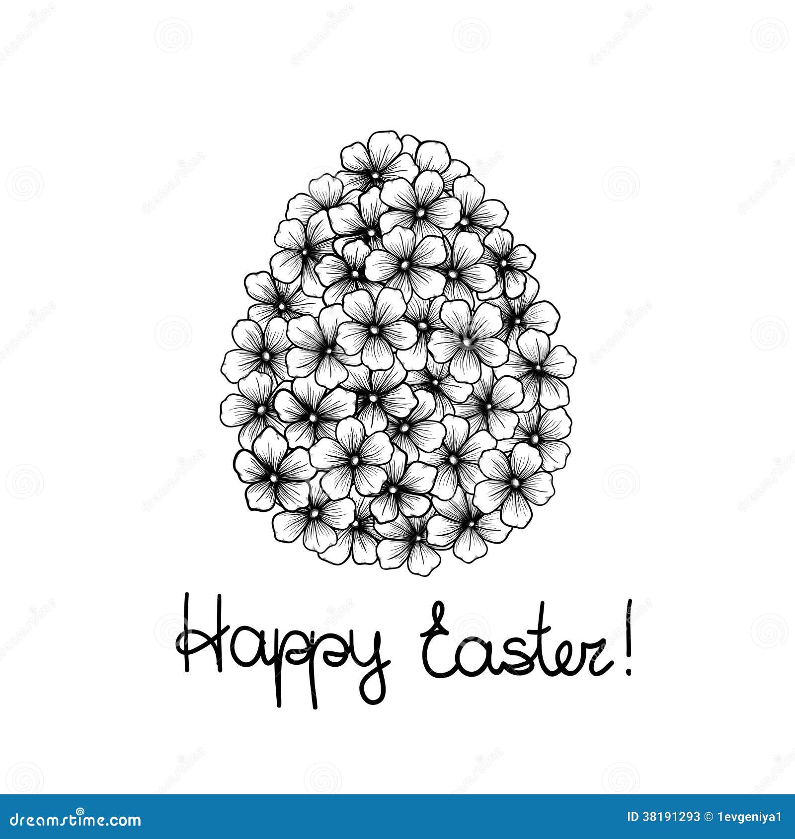 Beautiful Monochrome Black and White Easter Greeting Card with Flowers
