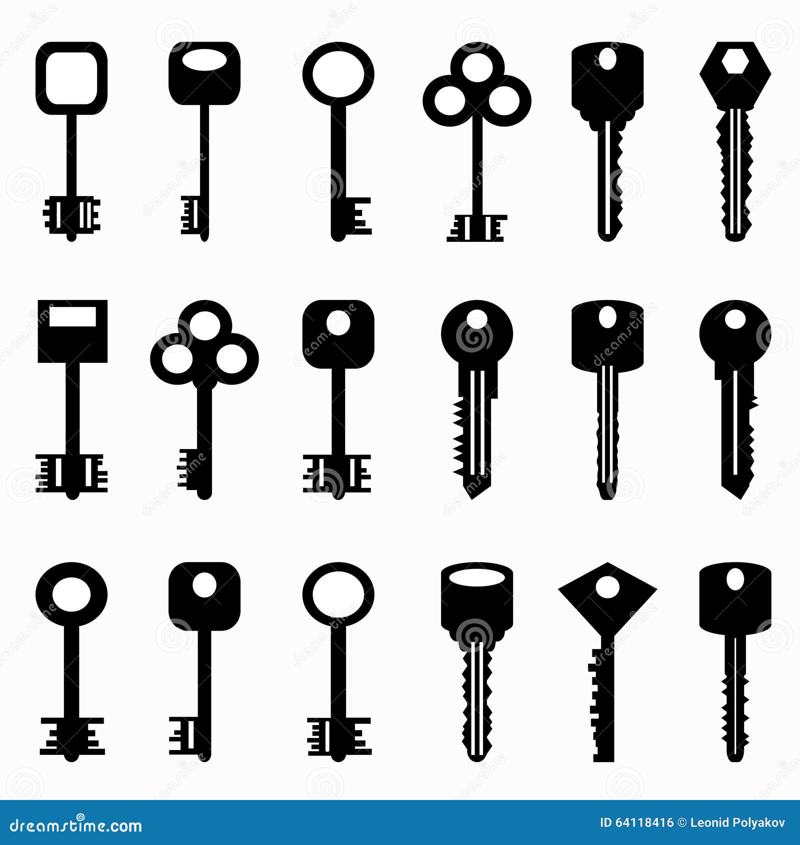 Beautiful Monochrome Character Keys on a White Background Collection of