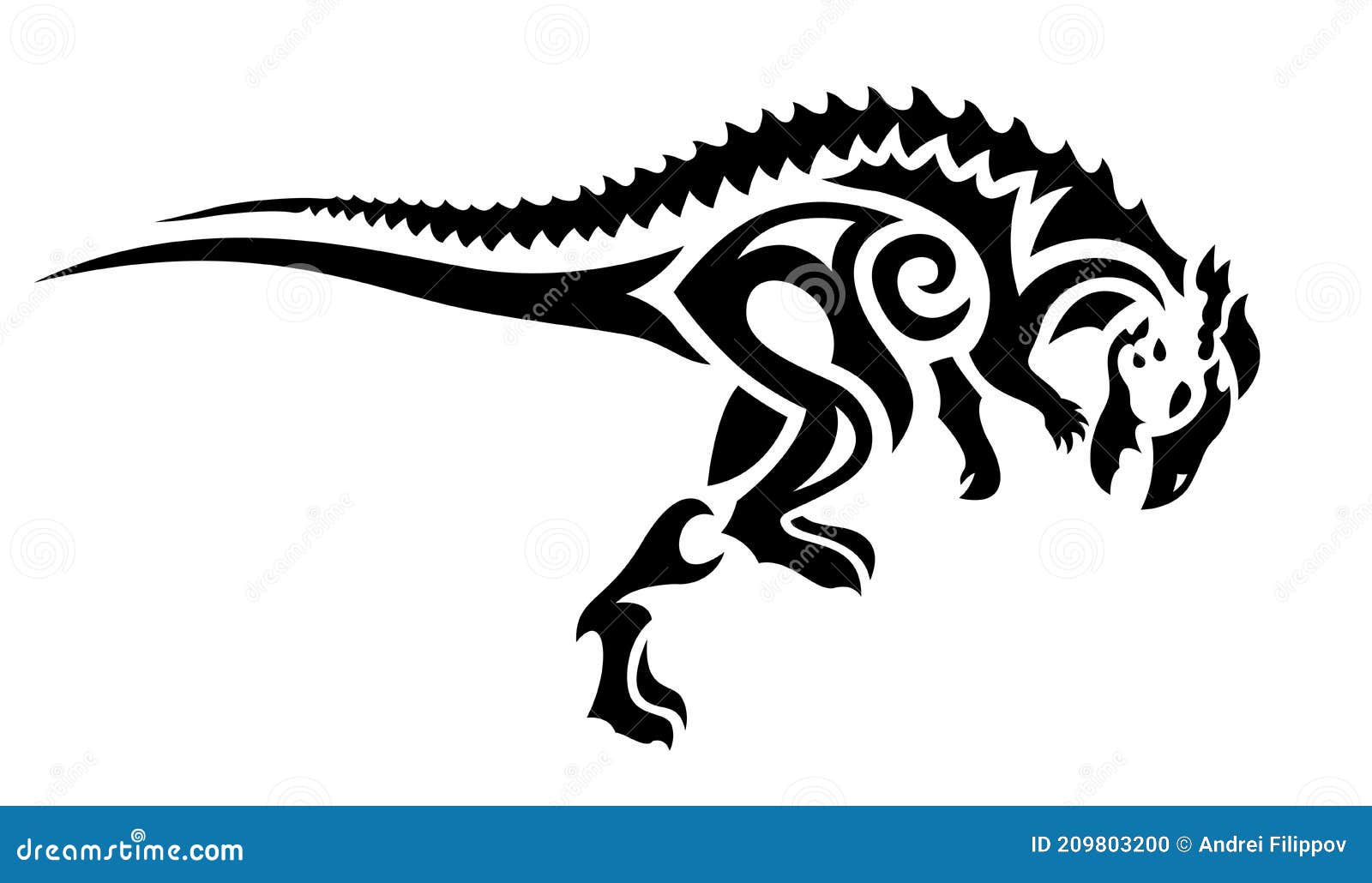 Tribal Tattoo Art with Running Stylized Dinosaur Stock Vector - Illustration of black, dinosaur: 209803200