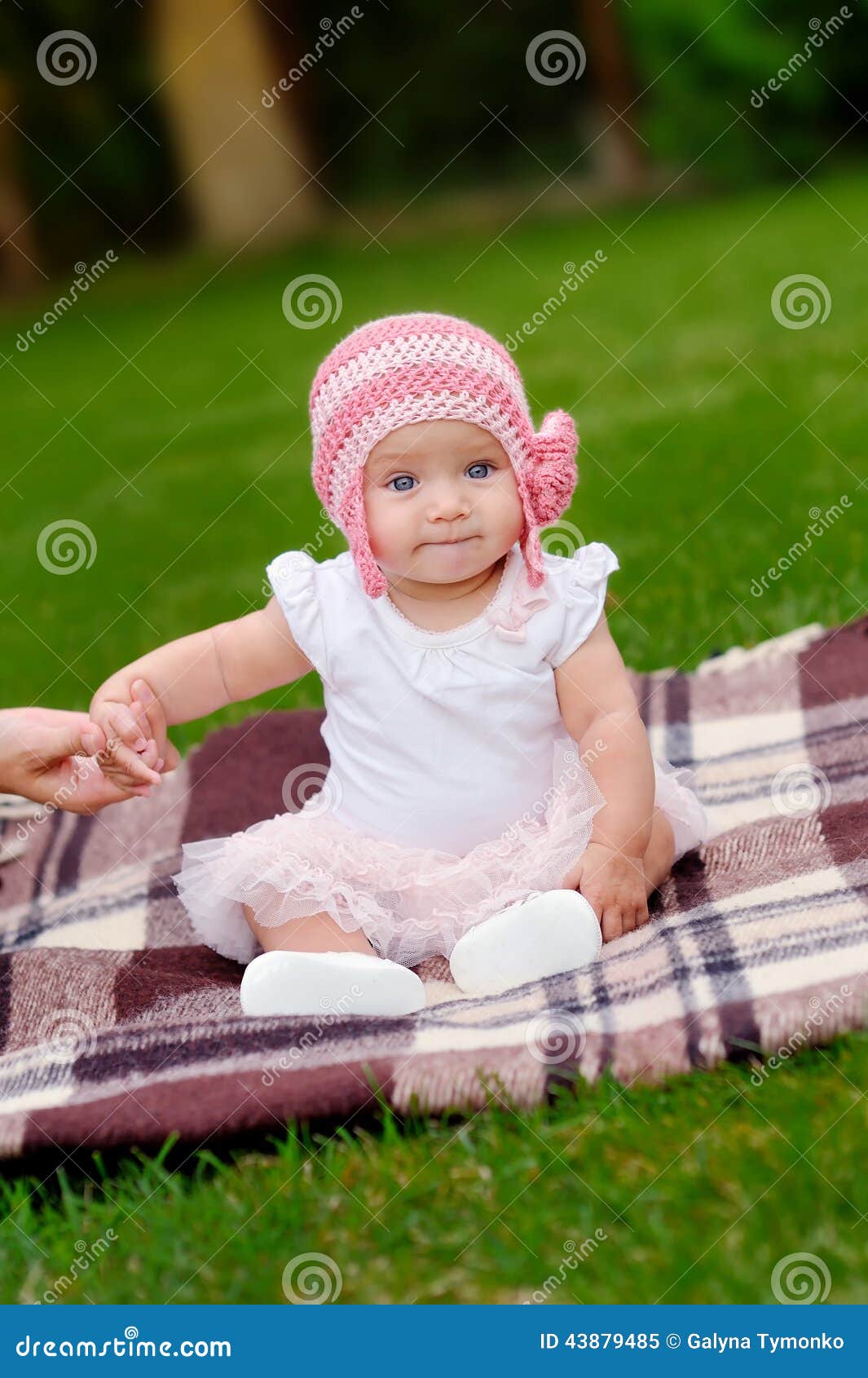 Beautiful 4 Month Old Baby Girl In Pink Flower Hat And Tutu Stock Image