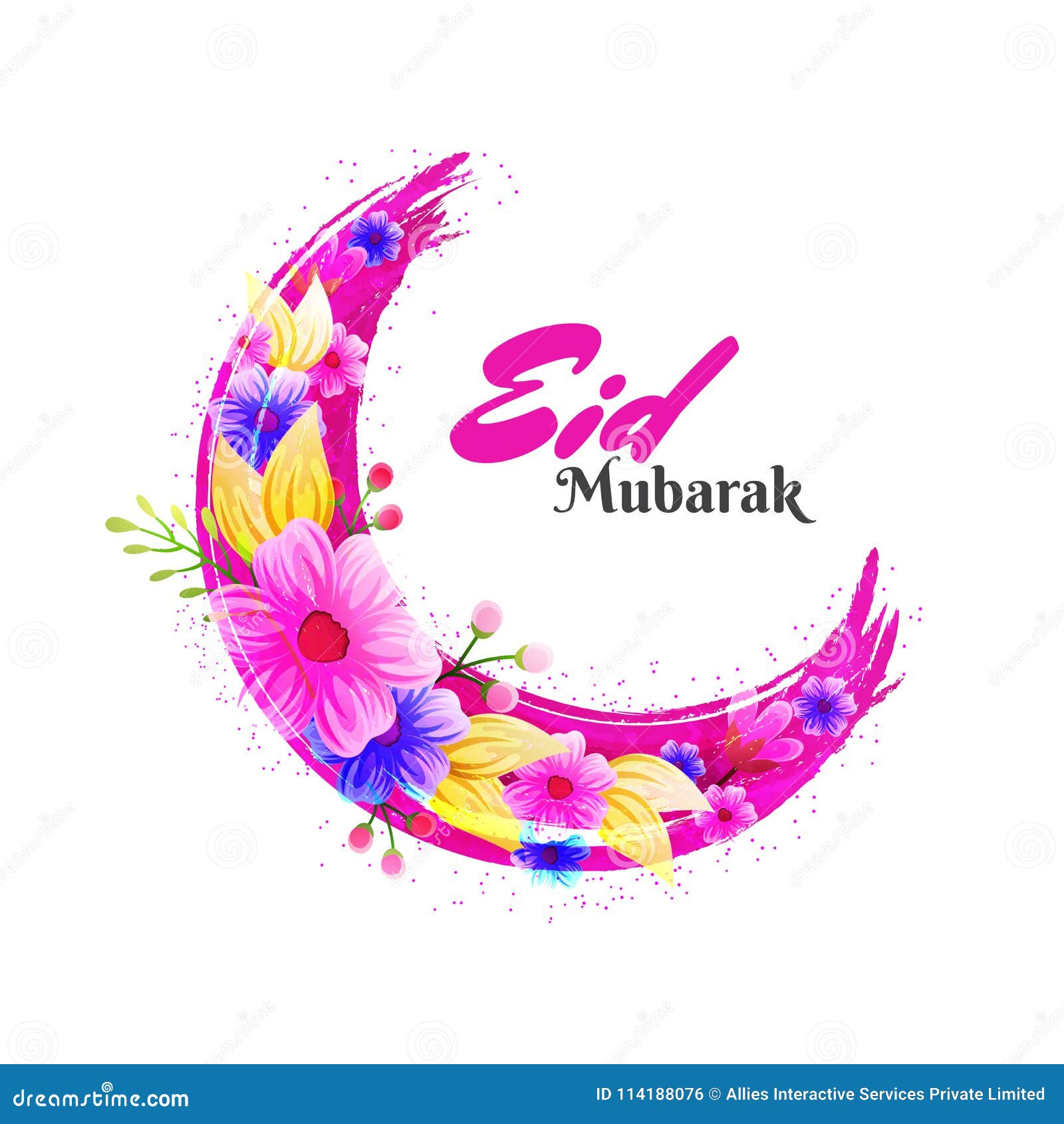 Beautiful Moon Decorated with Colorful Flowers. Eid Mubarak ...