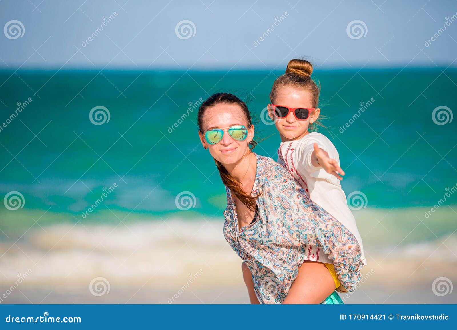 Beautiful Mother And Daughter At Caribbean Beach Enjoying Summer Vacation Stock Image Image 