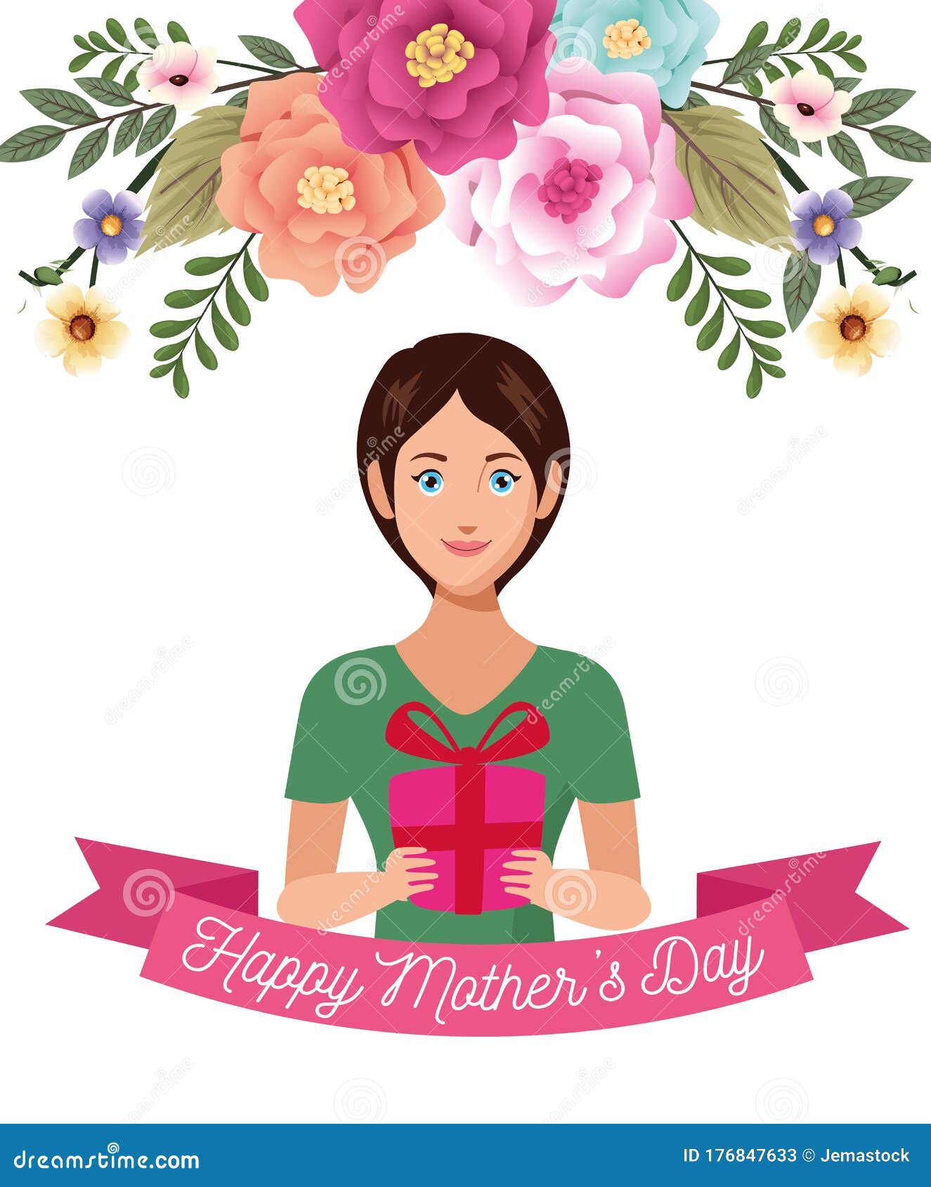 Download Beautiful Mother With Gift Box And Flowers Mothers Day ...