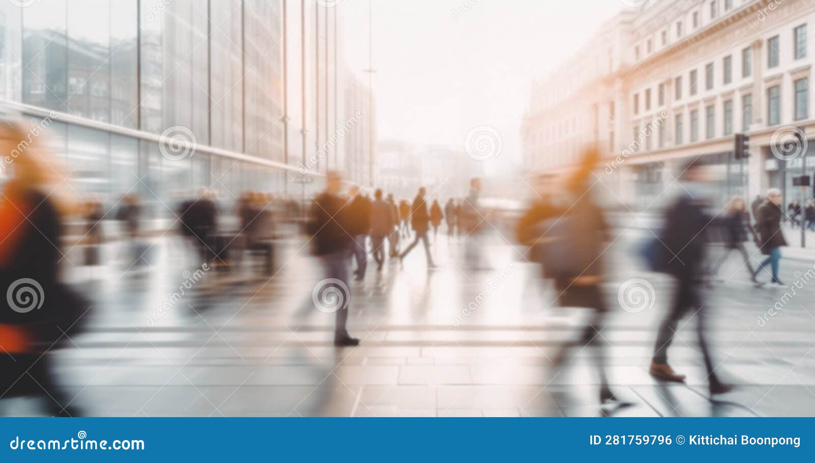 Motion blur people walking pass door of old building in rush hour  representing urban life Stock Photo - Alamy