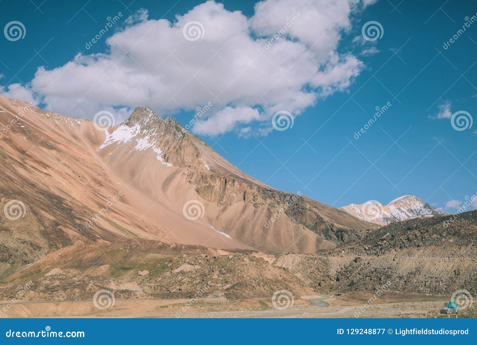 beautiful mountain landscape and blue sky with clouds in indian himalayas