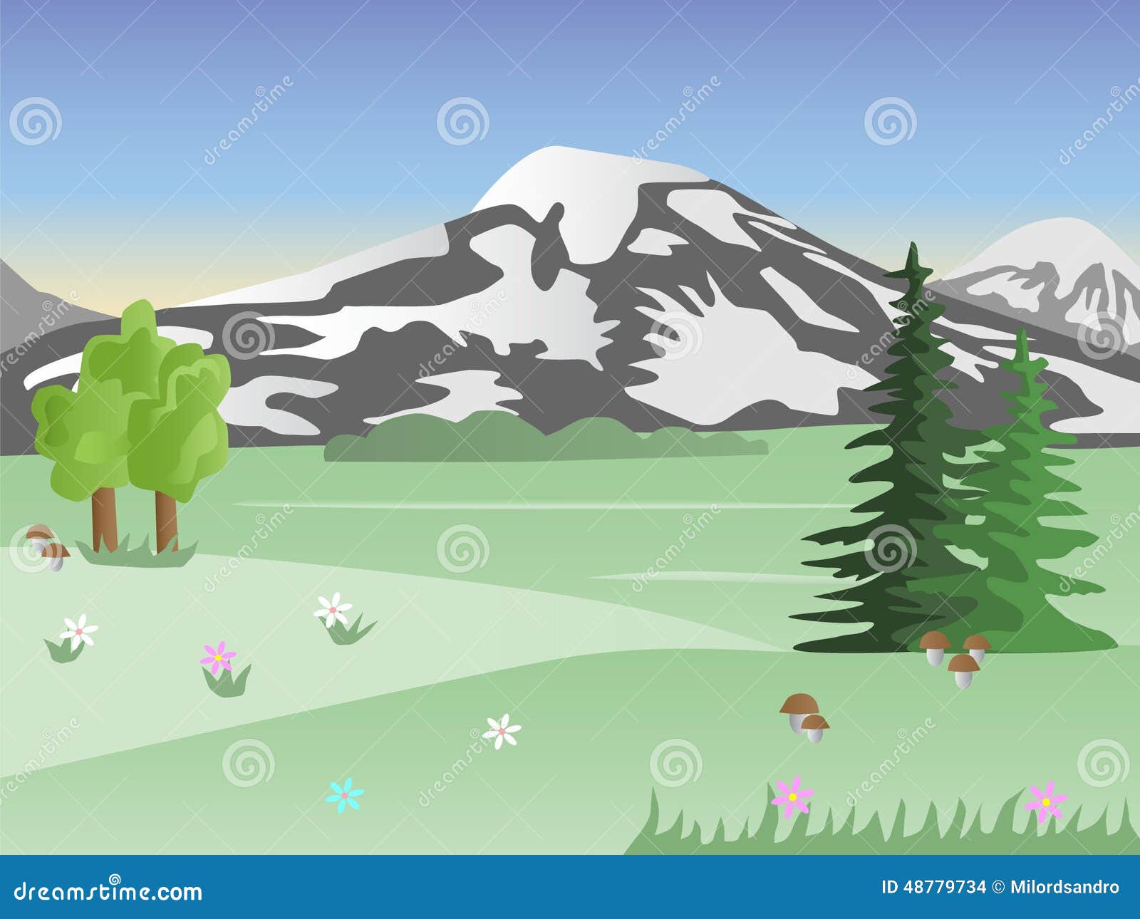 Beautiful Mountain Landscape Stock Vector - Illustration of blue, wood