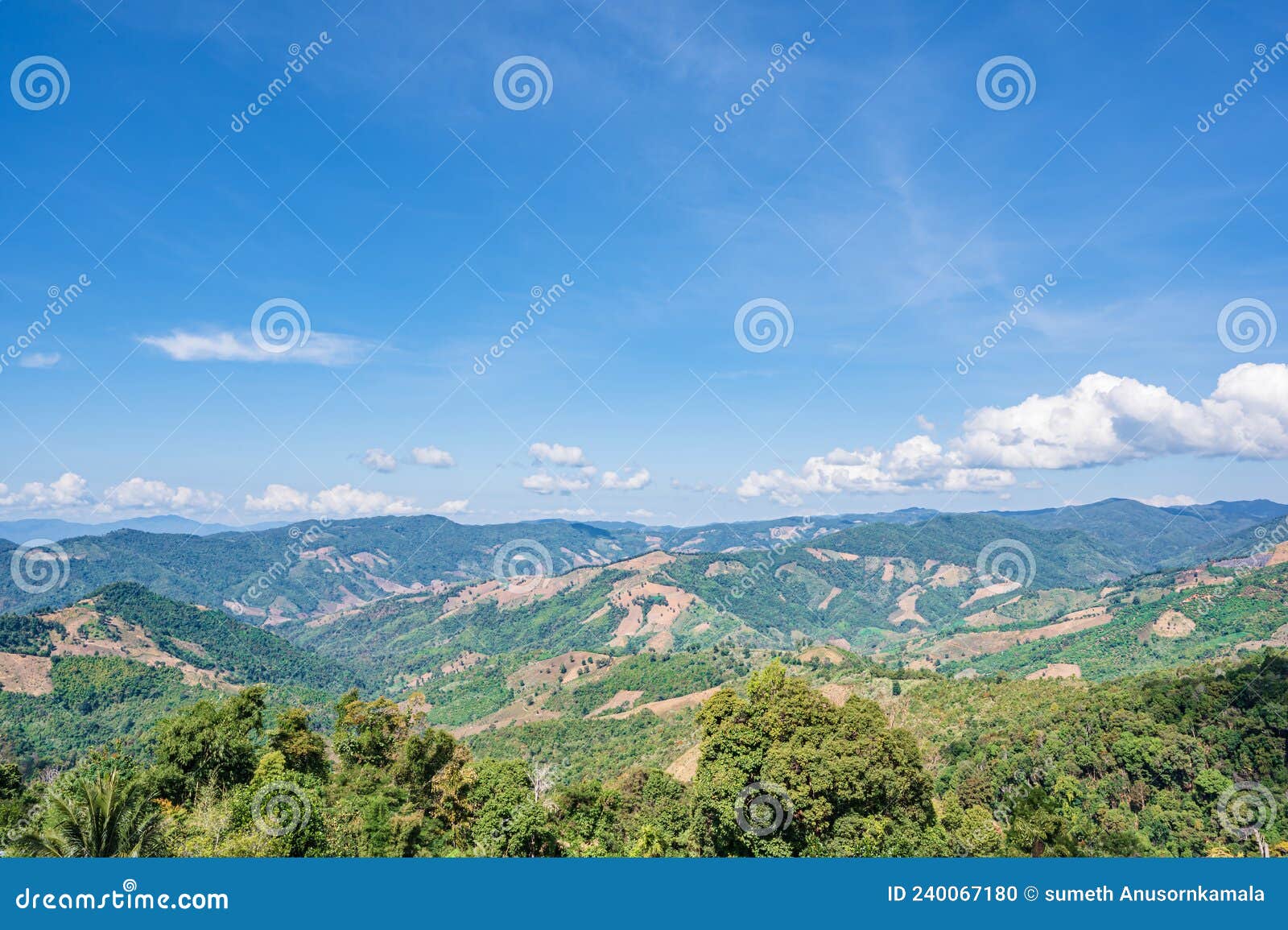 beautiful mountain view and blue sky on doi sky at nan province.