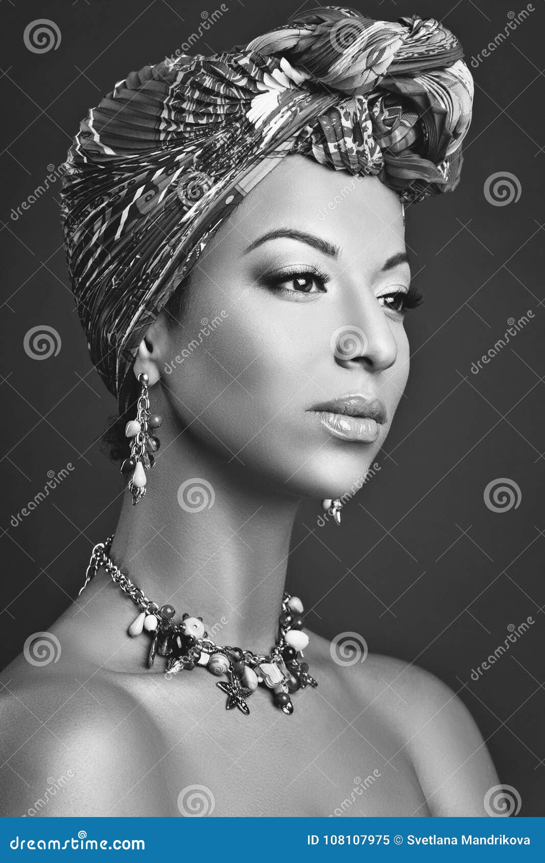 Beautiful Mulatto Young Woman with Turban on Head Stock Image - Image ...