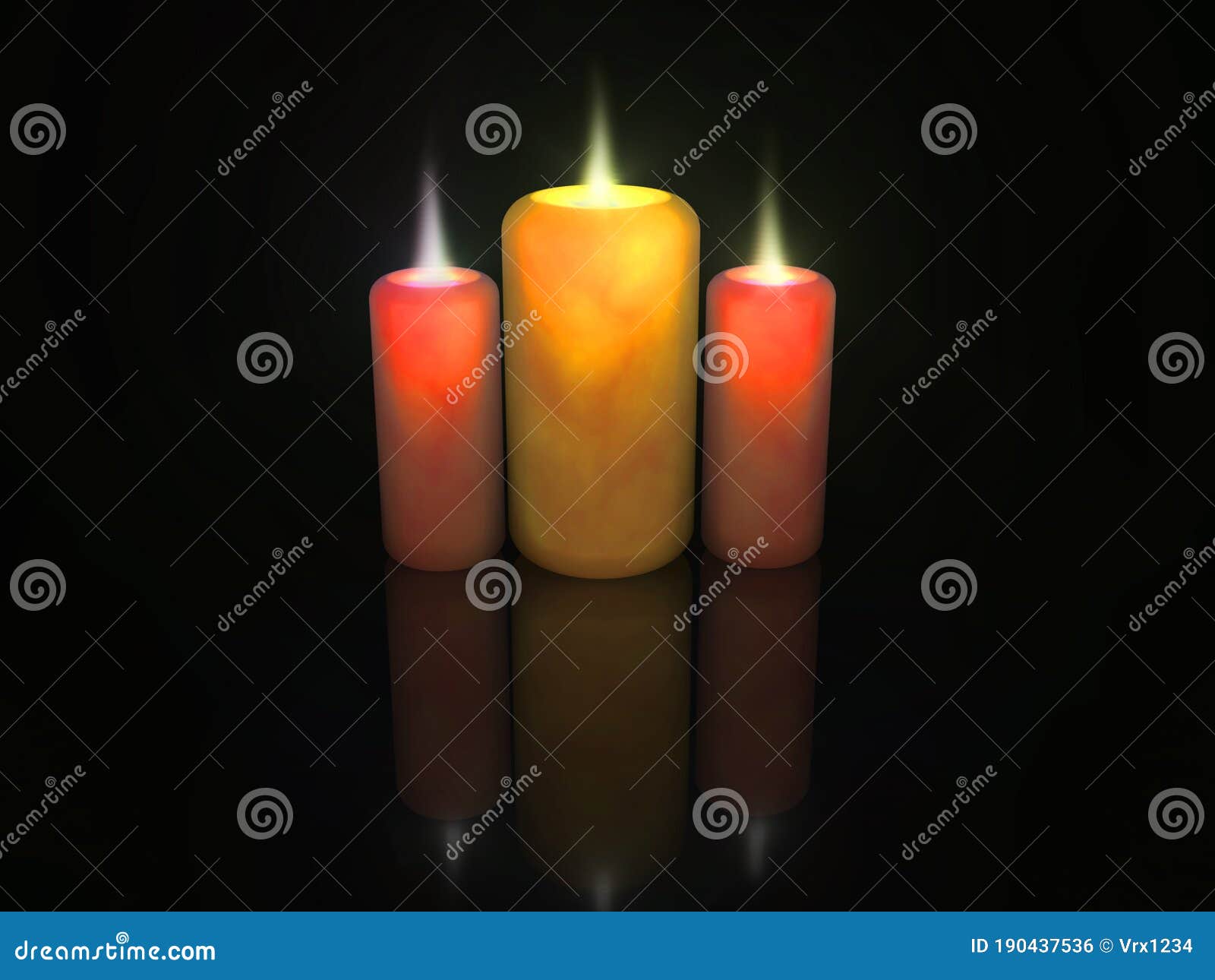 beautiful multicolored glowing candles.3d rendering 