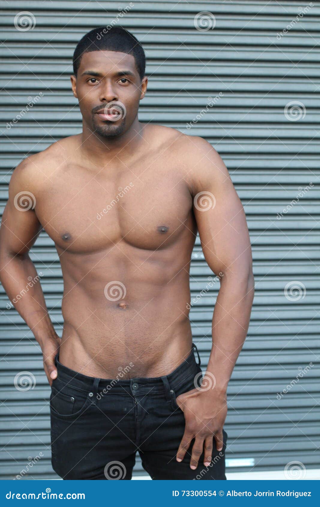 Beautiful Muscular Black Male Model with Nice Abs and V Stock