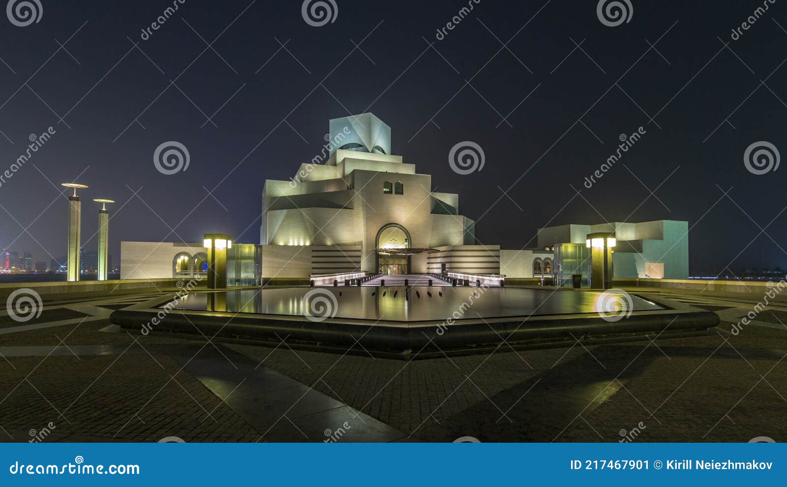 beautiful museum of islamic art night timelapse in doha, qatar.