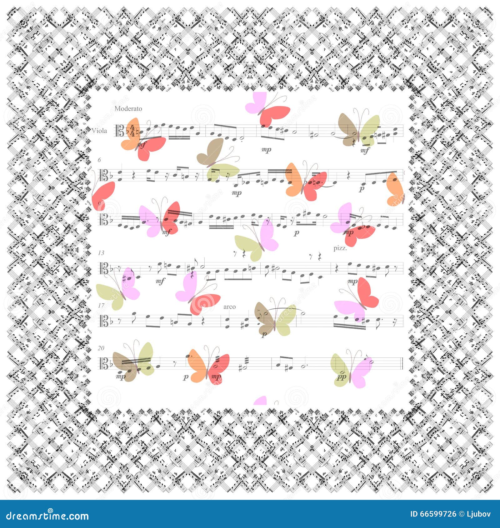 Beautiful Musical Card with Notes and Butterflies. Vector Illustration ...