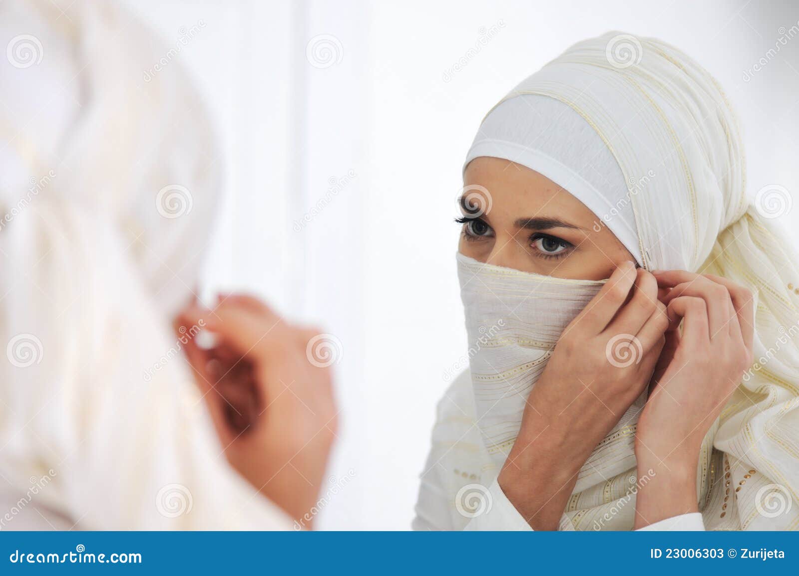 Beautiful Muslim Woman Looking At Mirror Stock Photos Image 23006303