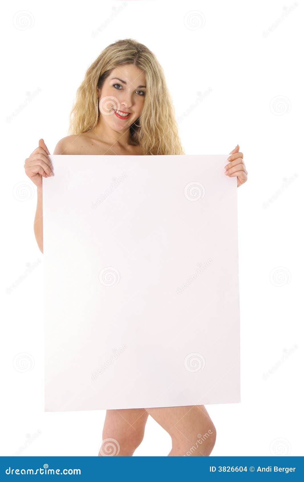 beautiful naked blonde holding a blank sign
