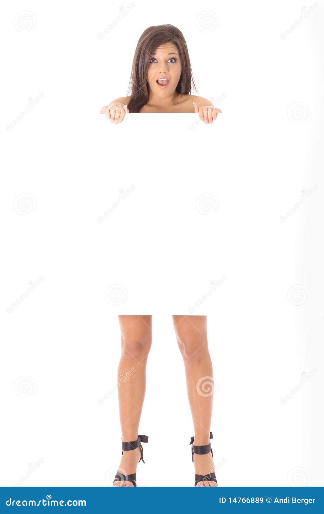 Beautiful Naked Brunette Holding A Blank Sign Stock Image Image Of Colorful Humorous 14766889