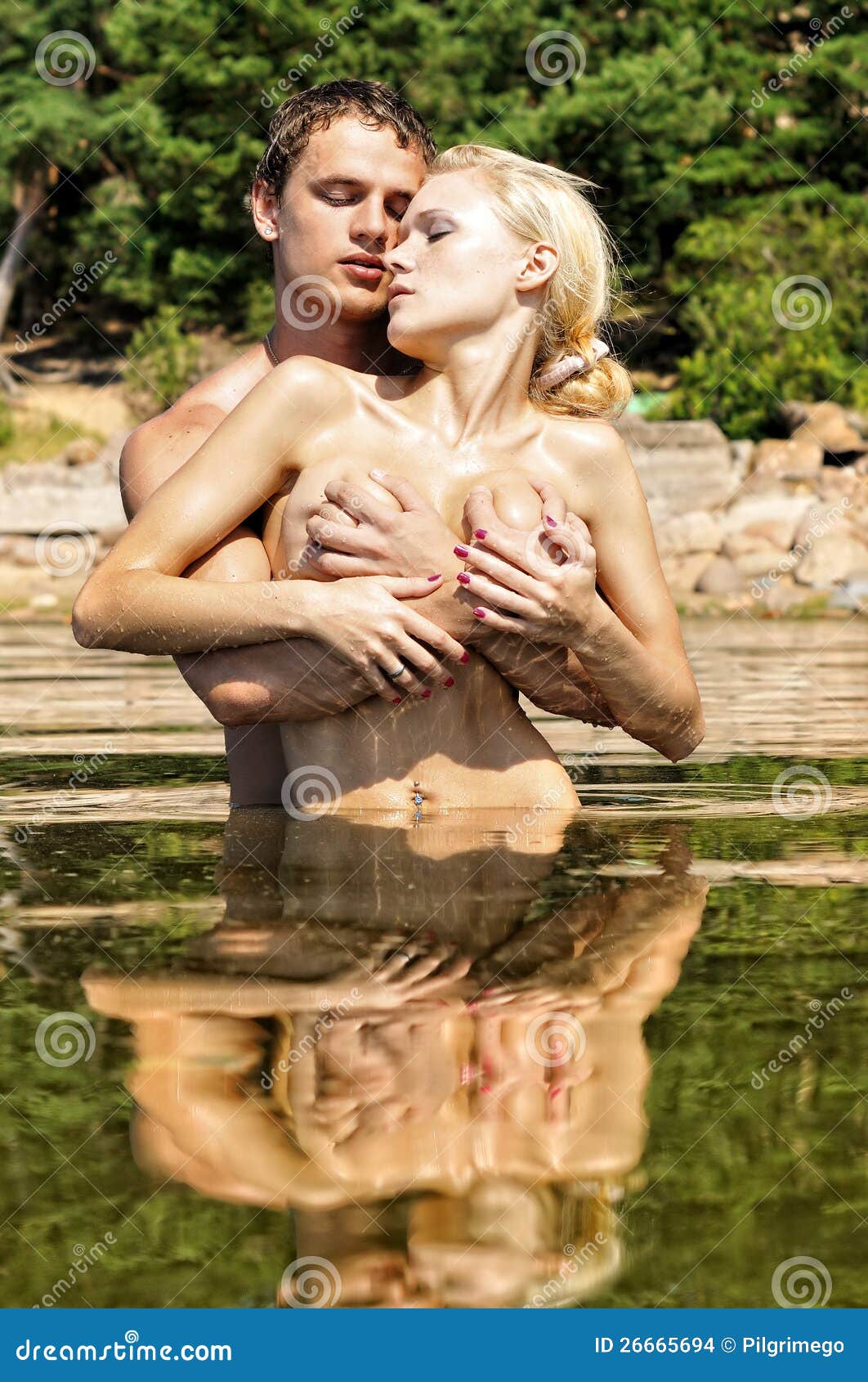 Nude Couple Kissing On Beach