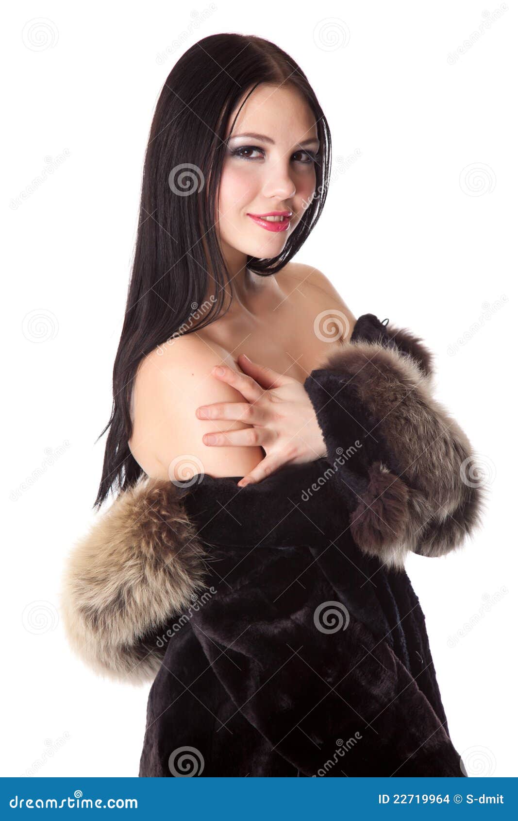 Woman in fur coat with naked breast Stock Photo by ©luckybusiness 5304979