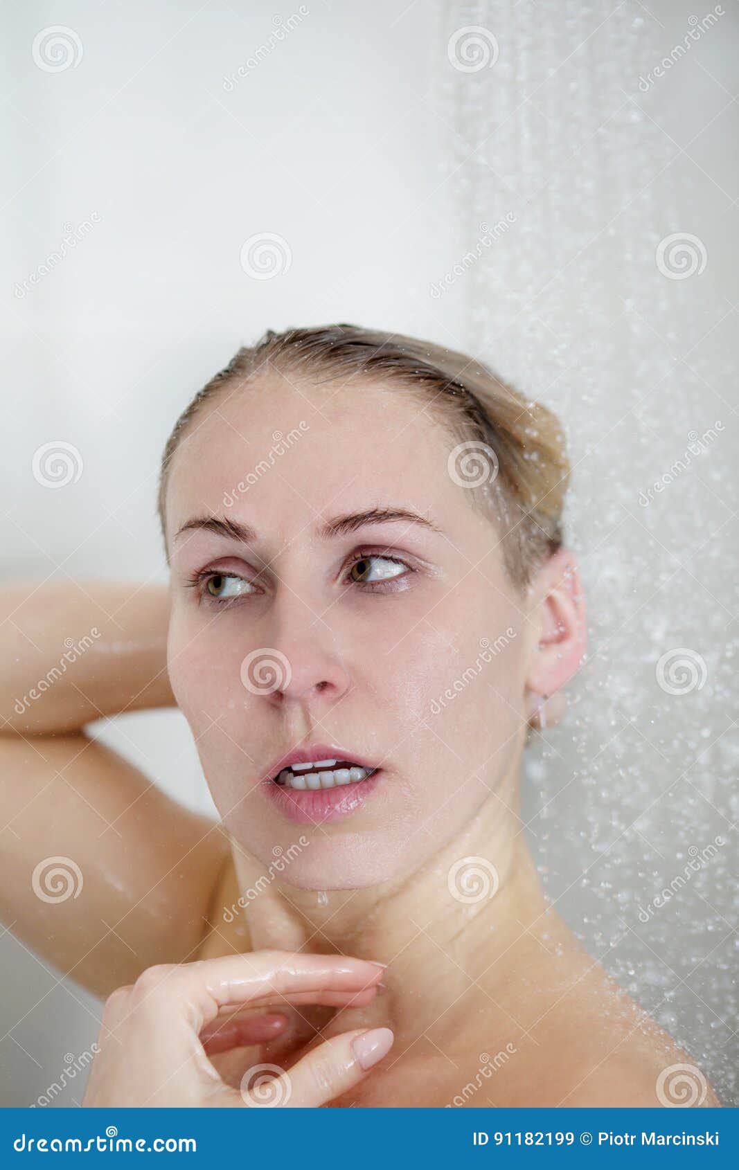 Woman In Shower Washing Her Hair High-Res Stock Photo 