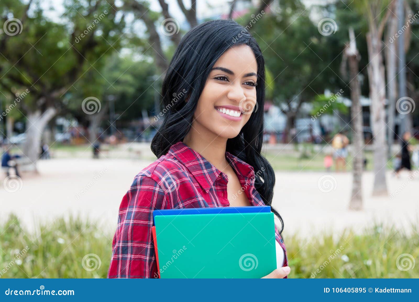 Beautiful Native Latin American Female Student Outdoors On Camp