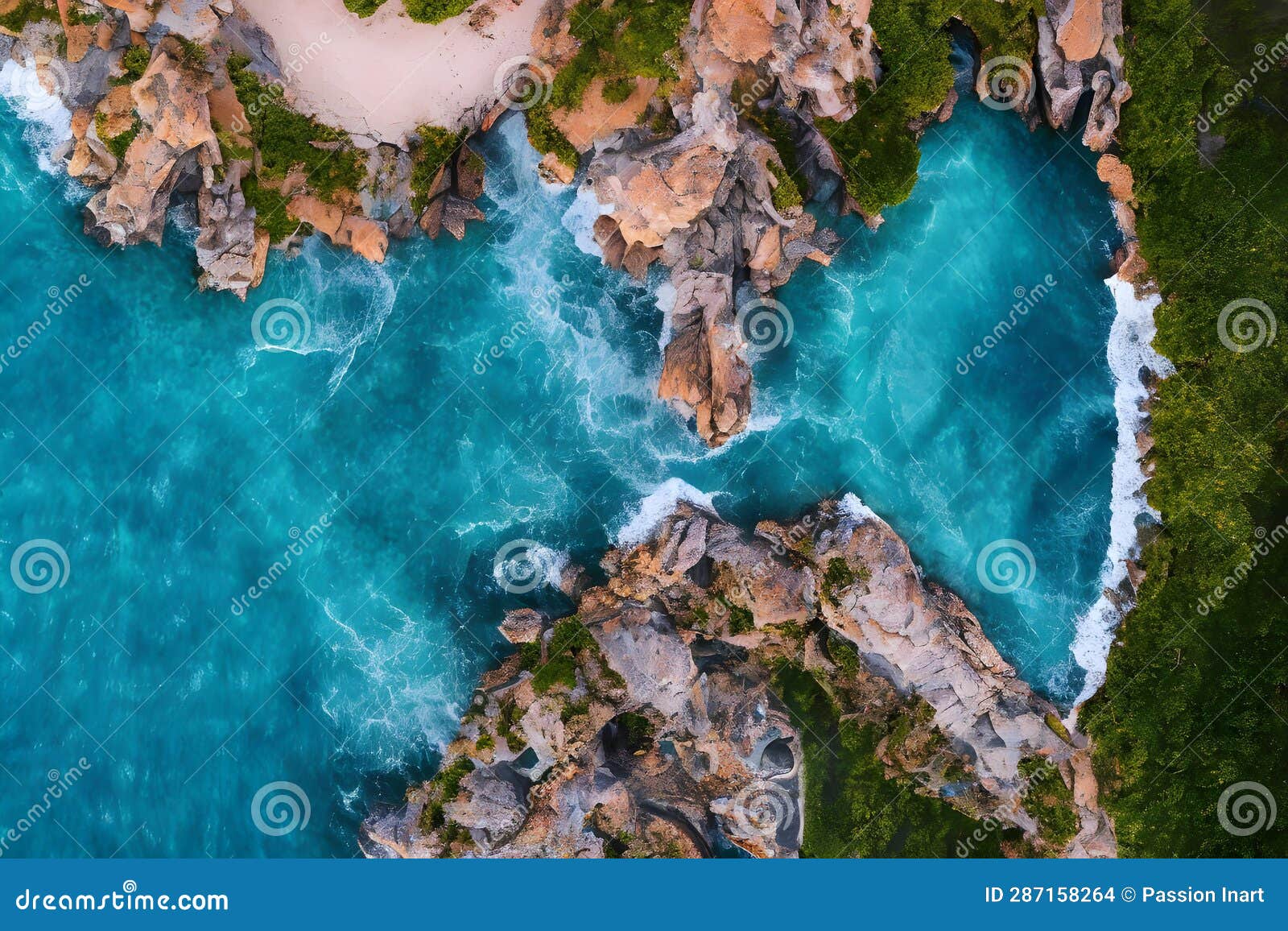 Aerial View Top Down Seashore Big Wave Crashing on Rock Cliff Stock