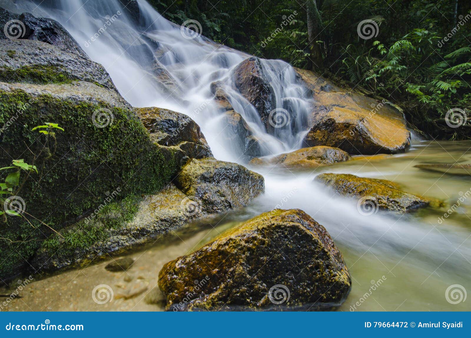 Beautiful In Nature Amazing Cascading Tropical Waterfall Stock Photo