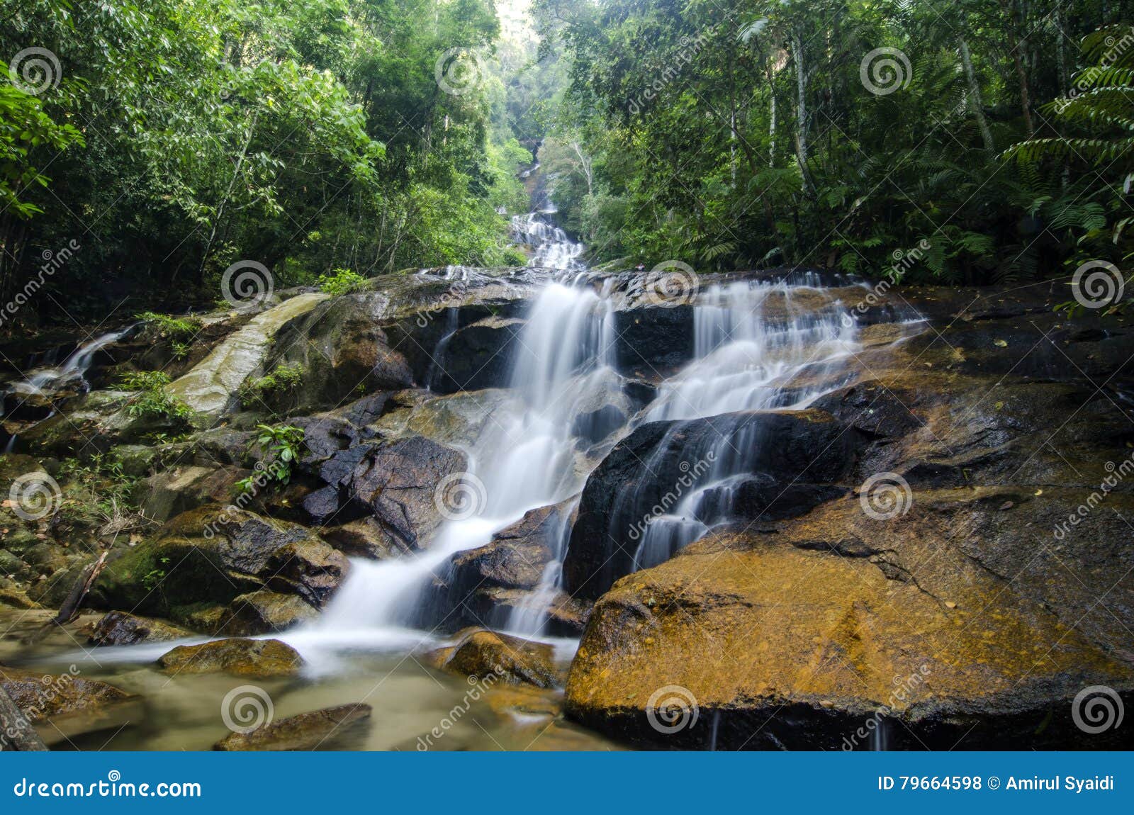 Beautiful In Nature Amazing Cascading Tropical Waterfall Stock Photo