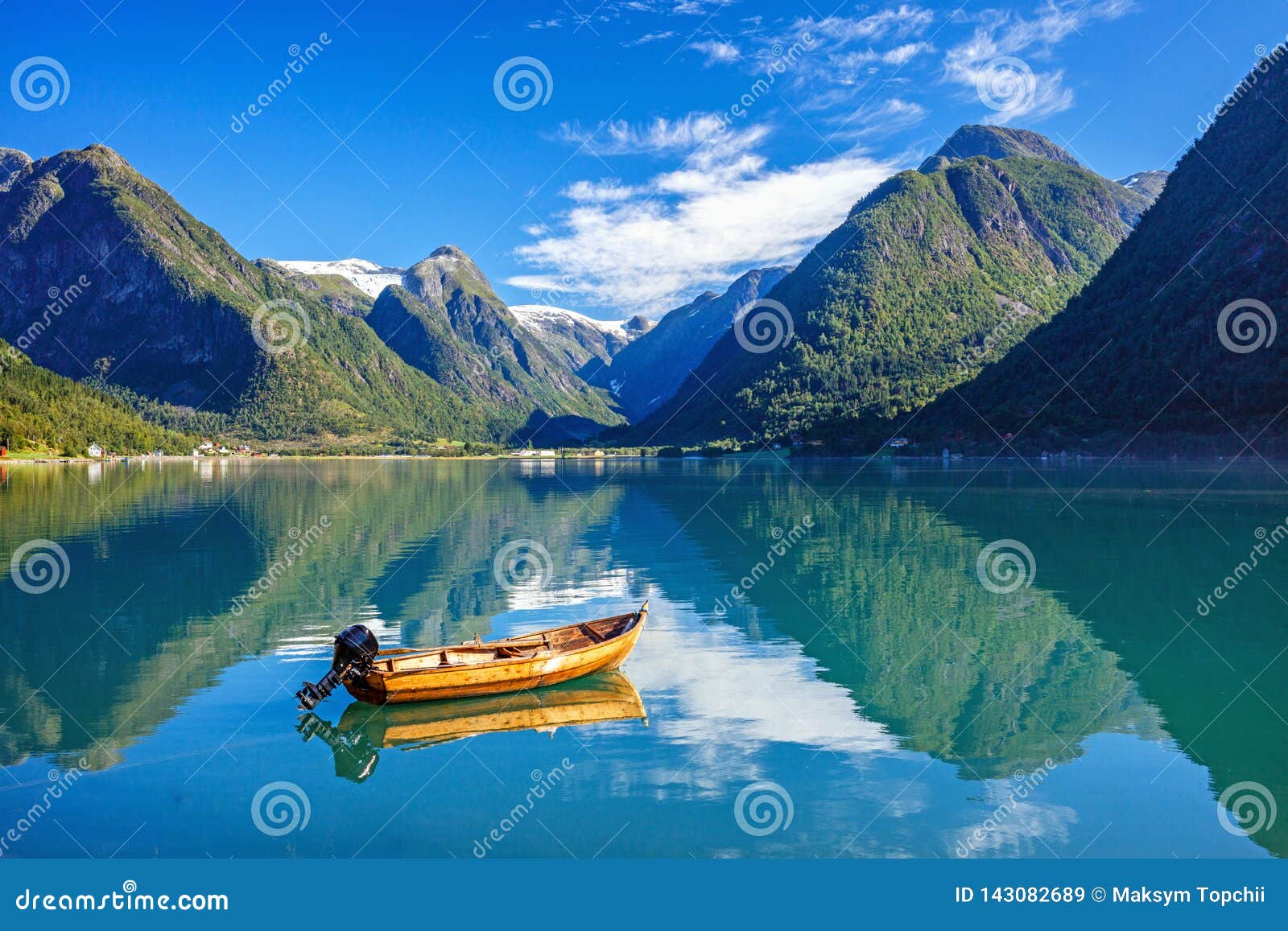 Beautiful Nature Norway Natural Landscape with Fjord, Boat and Mountain ...
