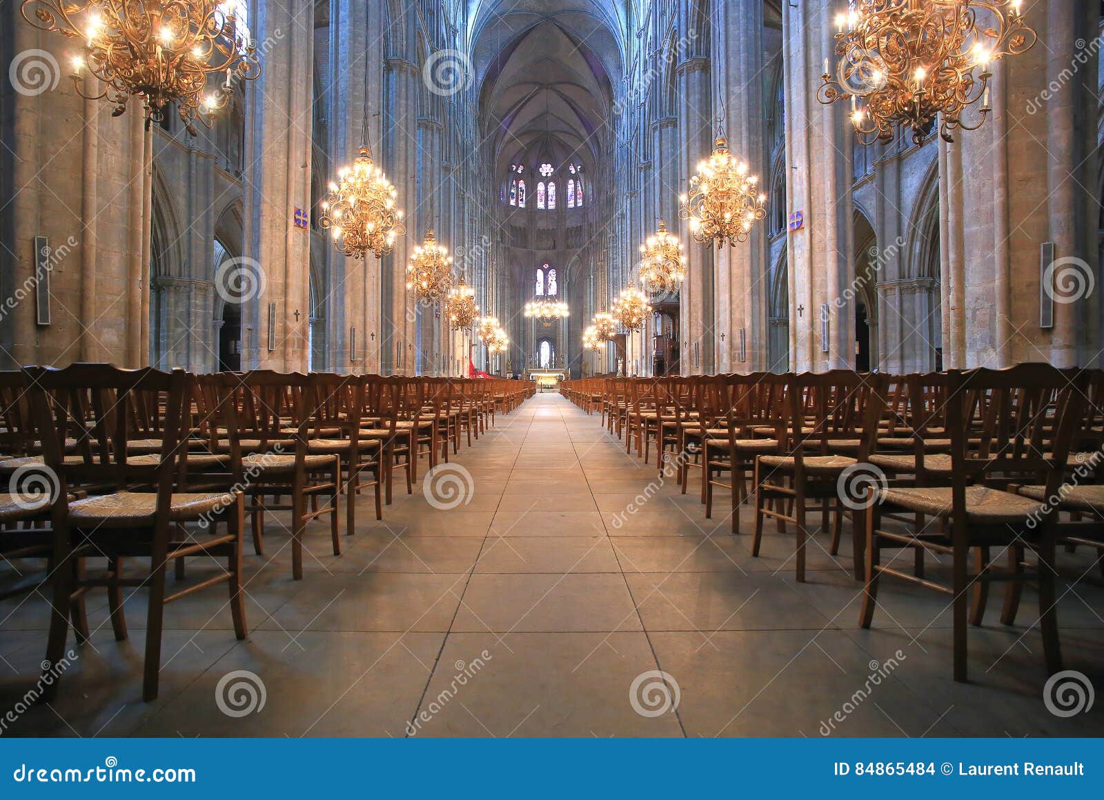 the beautiful nave of cathedral saint-etienne in bourges