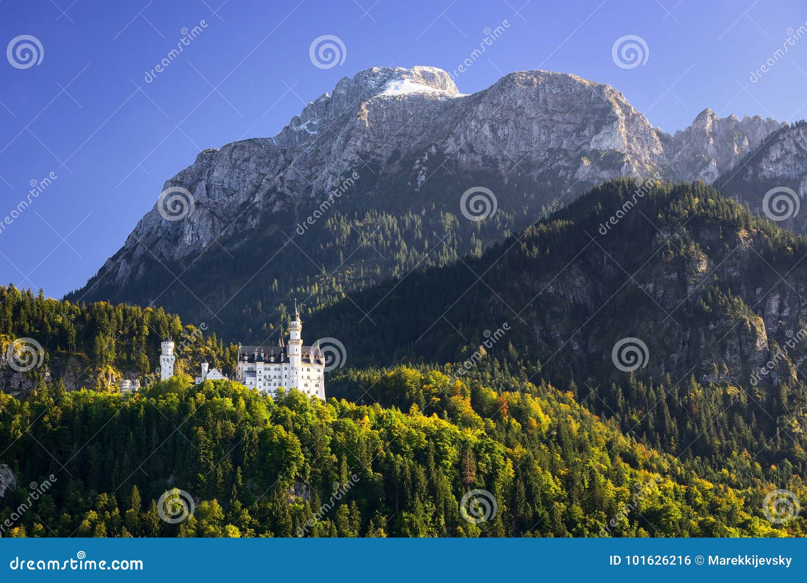 neuschwanstein castle with scenic mountain landscape near fussen, bavaria, germany