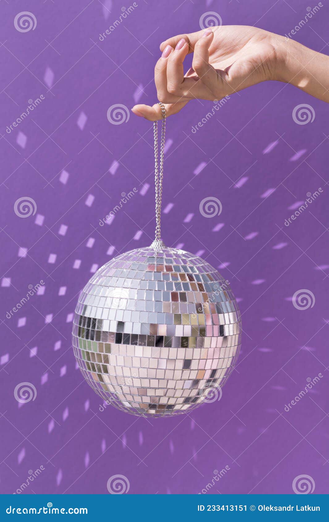 New Year Baubles. Shiny Gold Disco Balls on Violet Background. Pop Disco  Style Attributes, Retro Concept Stock Photo - Image of celebration, girl:  159247654