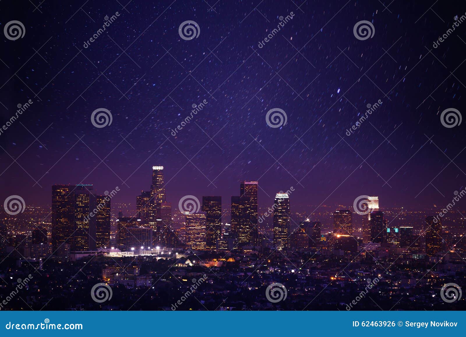 beautiful night cityscape view of los angeles, us