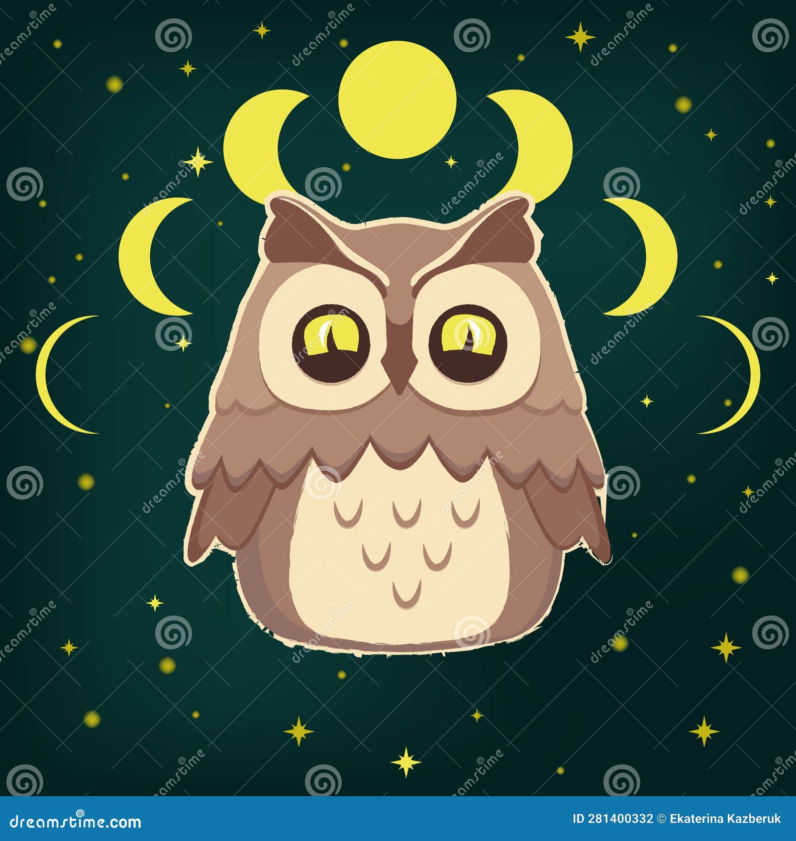 Beautiful Night Eagleowl Art, Big Eyes Vector Illustration Stock