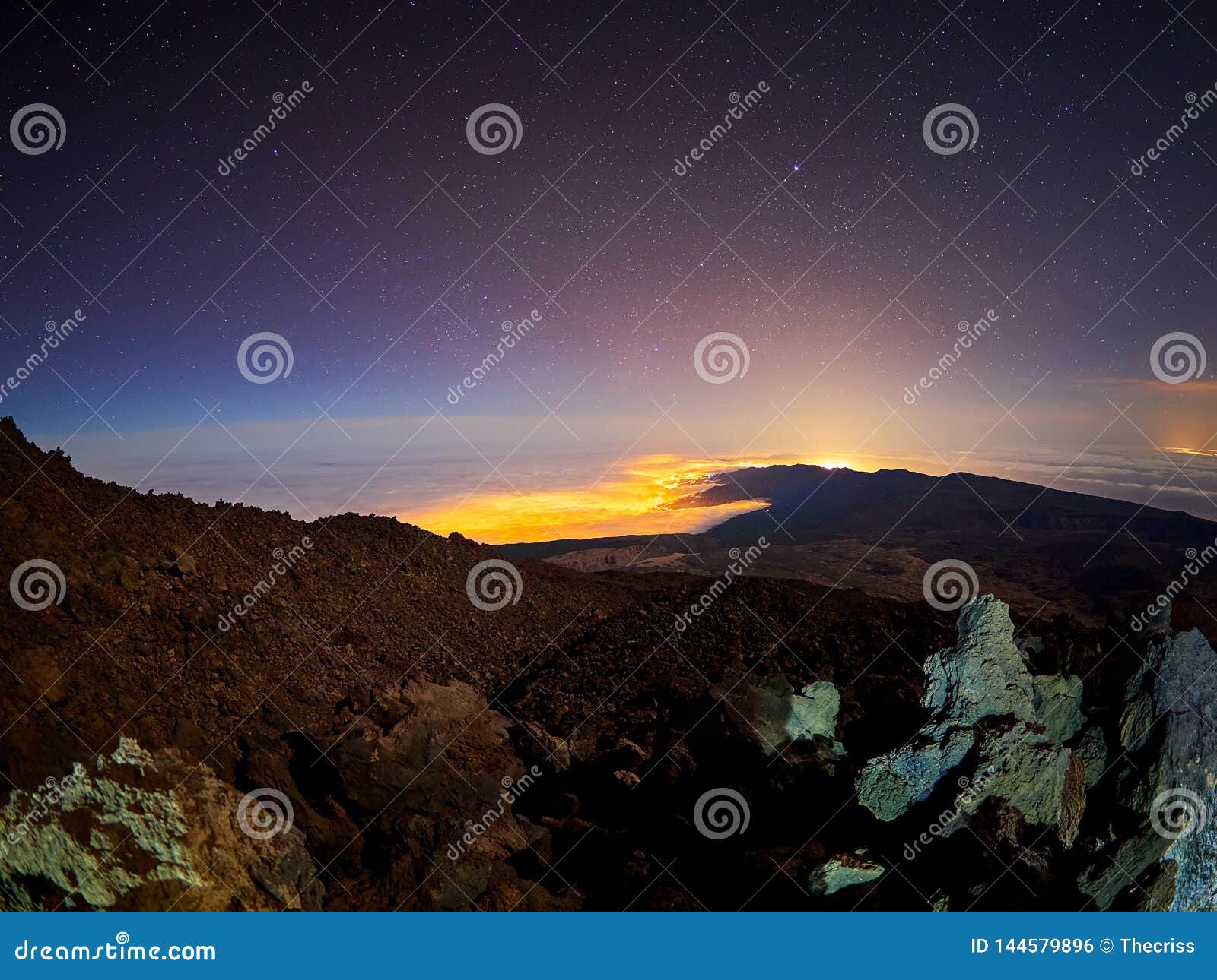 beautiful night view with stars from the altavista refuge, teide volcano, tenerife, spain