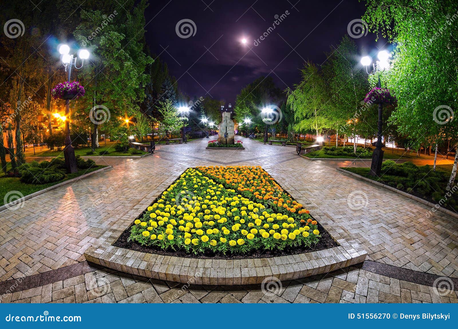 a beautiful night view of the street in donetsk