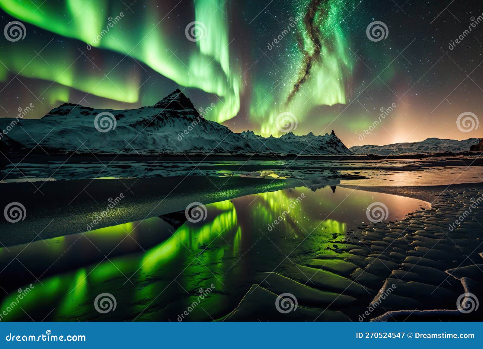 Beautiful Northern Lights Landscape. Aurora Borealis Above Mountains  Reflected in the Sea Stock Illustration - Illustration of beautiful,  people: 270524547