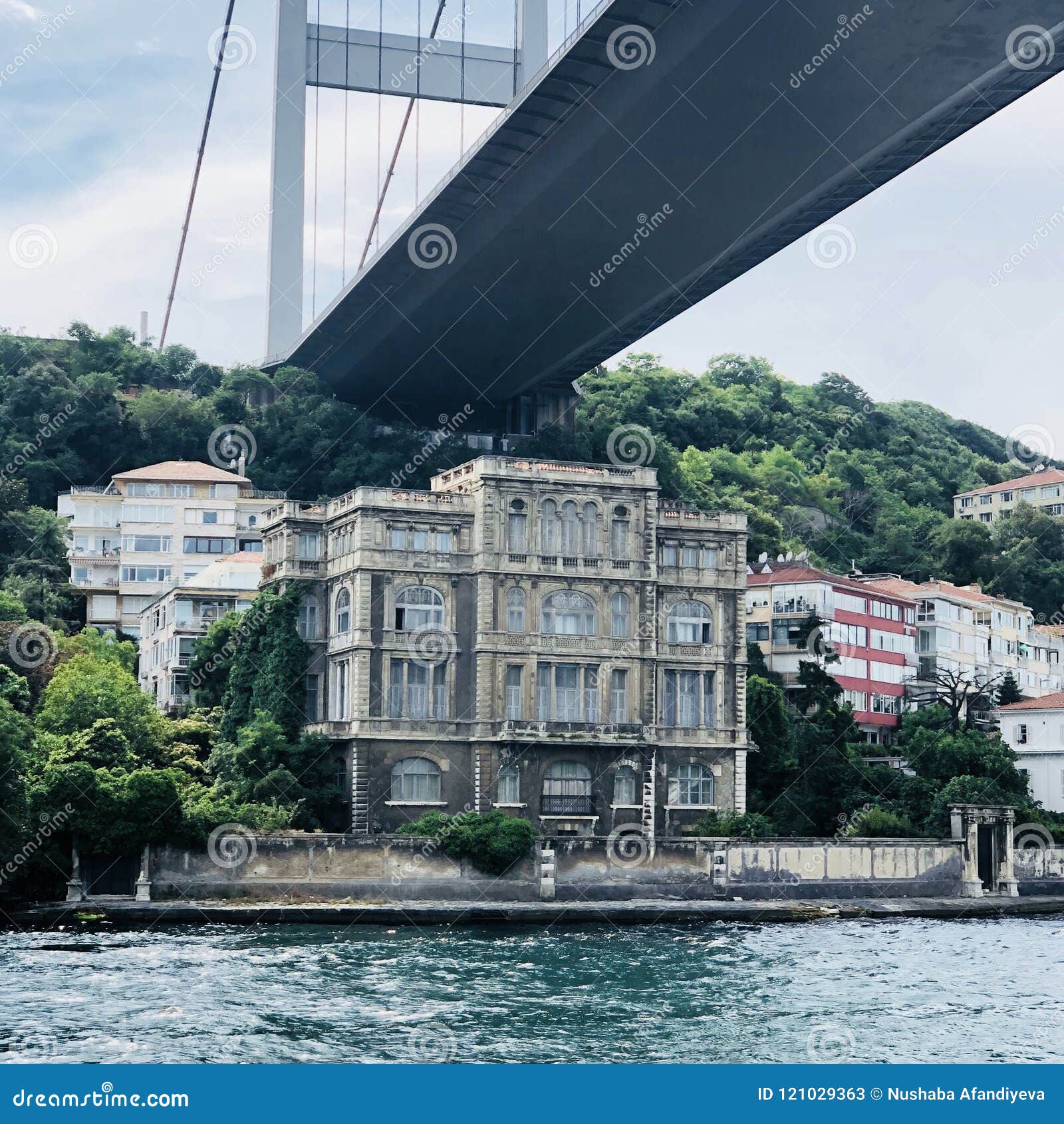 beautiful old architectural house view under bosphorus bridge stock image image of blue houses 121029363