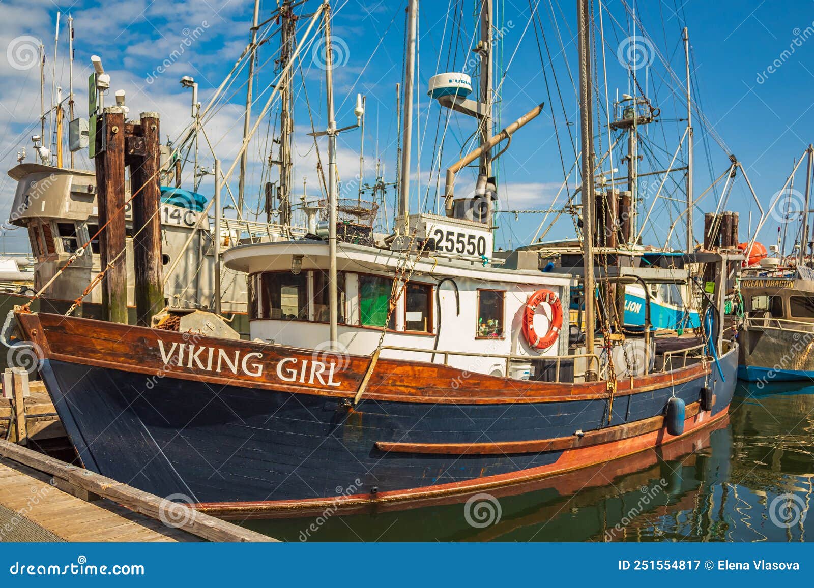 Beautiful Old Fishing Boat at Marina on Sunny Summer Day. Commercial  Fishing Boats at Port. Colorful Wooden Boat Editorial Photography - Image  of blue, fishing: 251554817