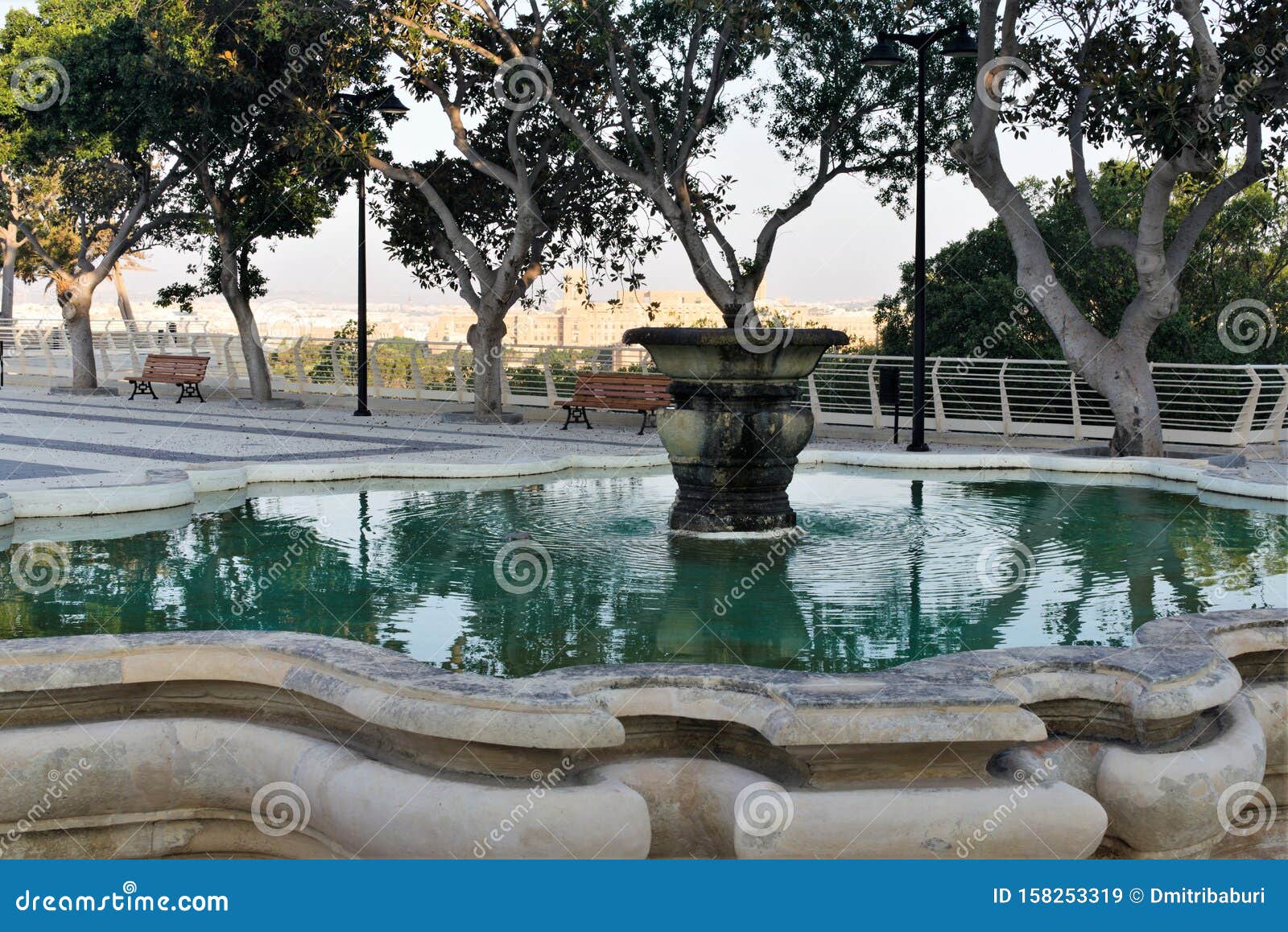 Floriana Malta August 2019 View Of The Bowl Of A Large Fountain