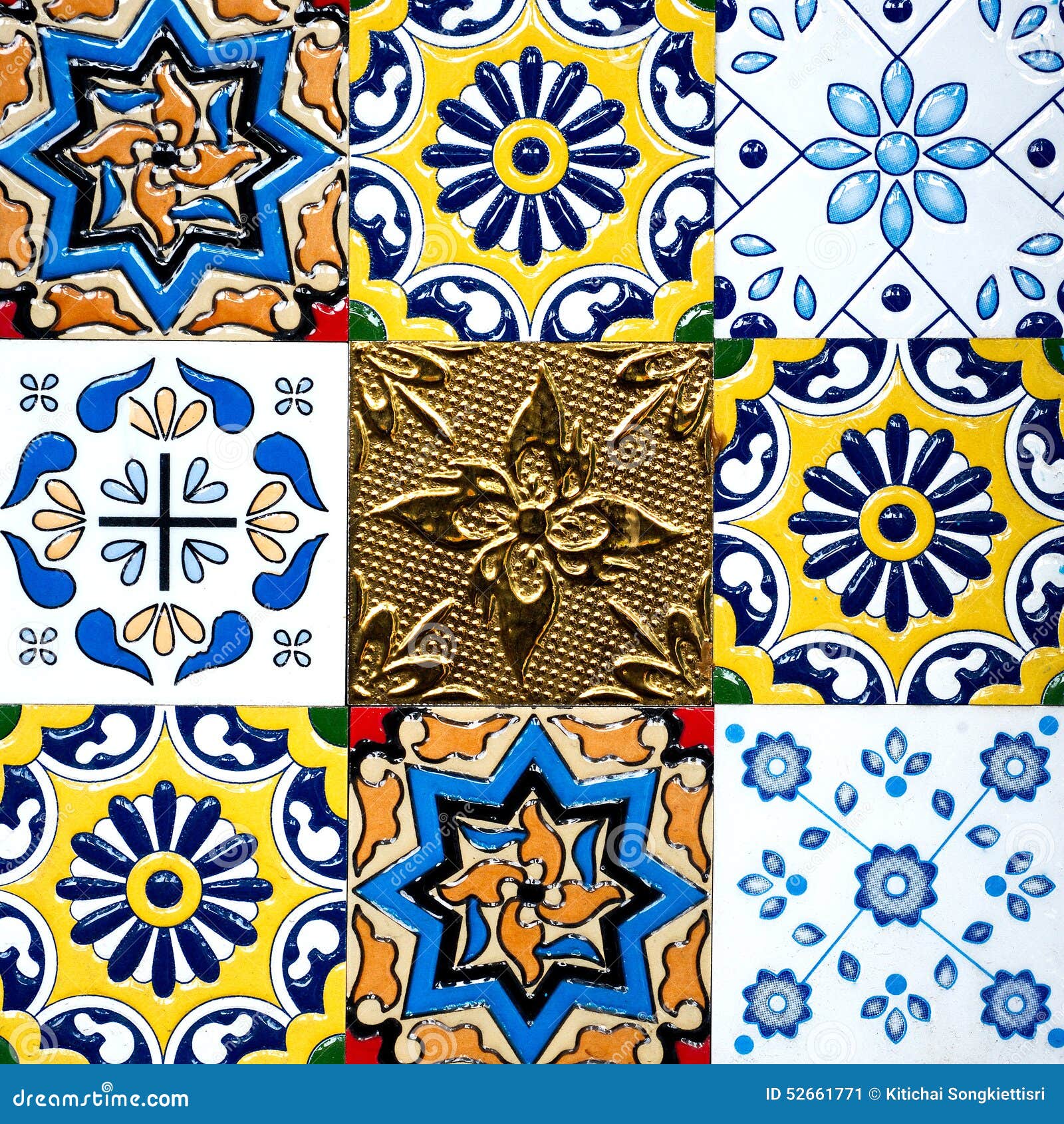 Beautiful Old Wall Ceramic Tiles Patterns Handcraft from Thailand