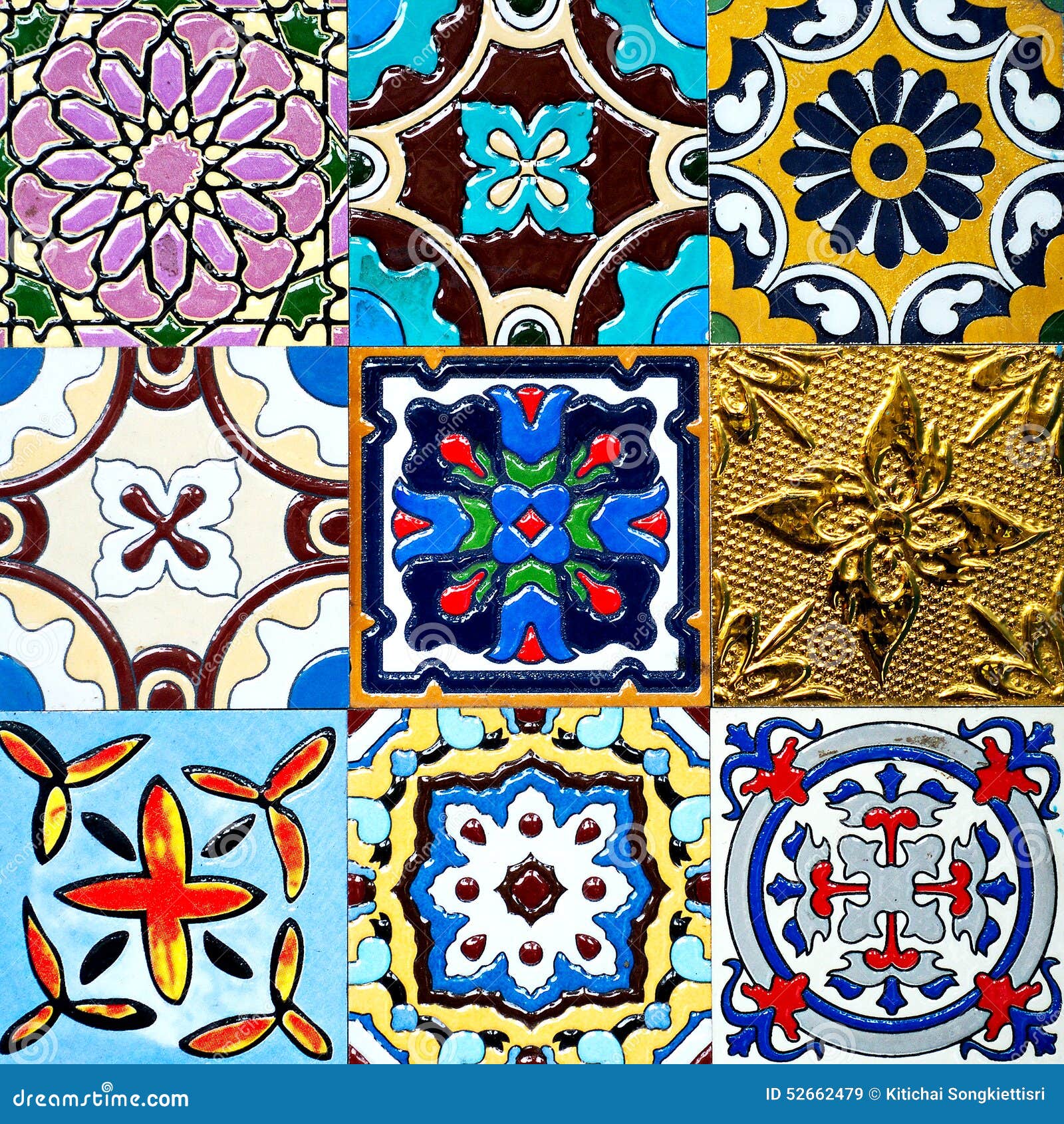 Beautiful Old Wall Ceramic Tiles Patterns Handcraft from Thailand