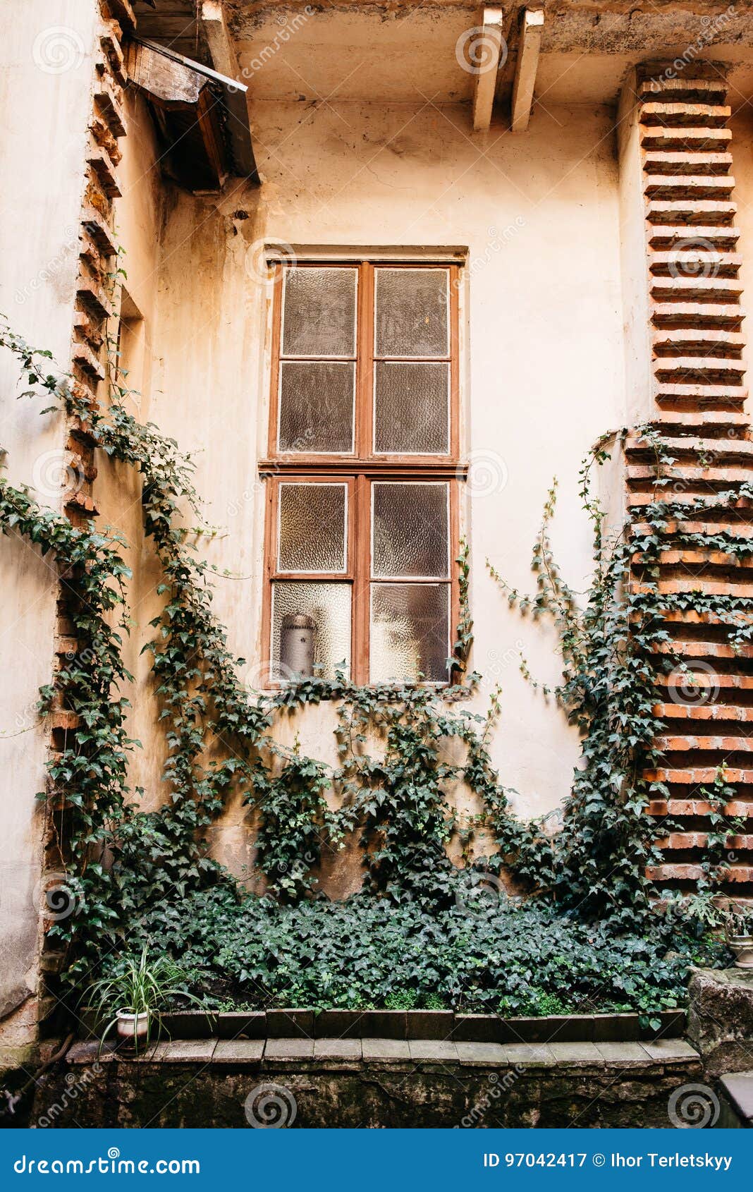 Beautiful Old Wall with a Large Vintage Window Stock Image Image of