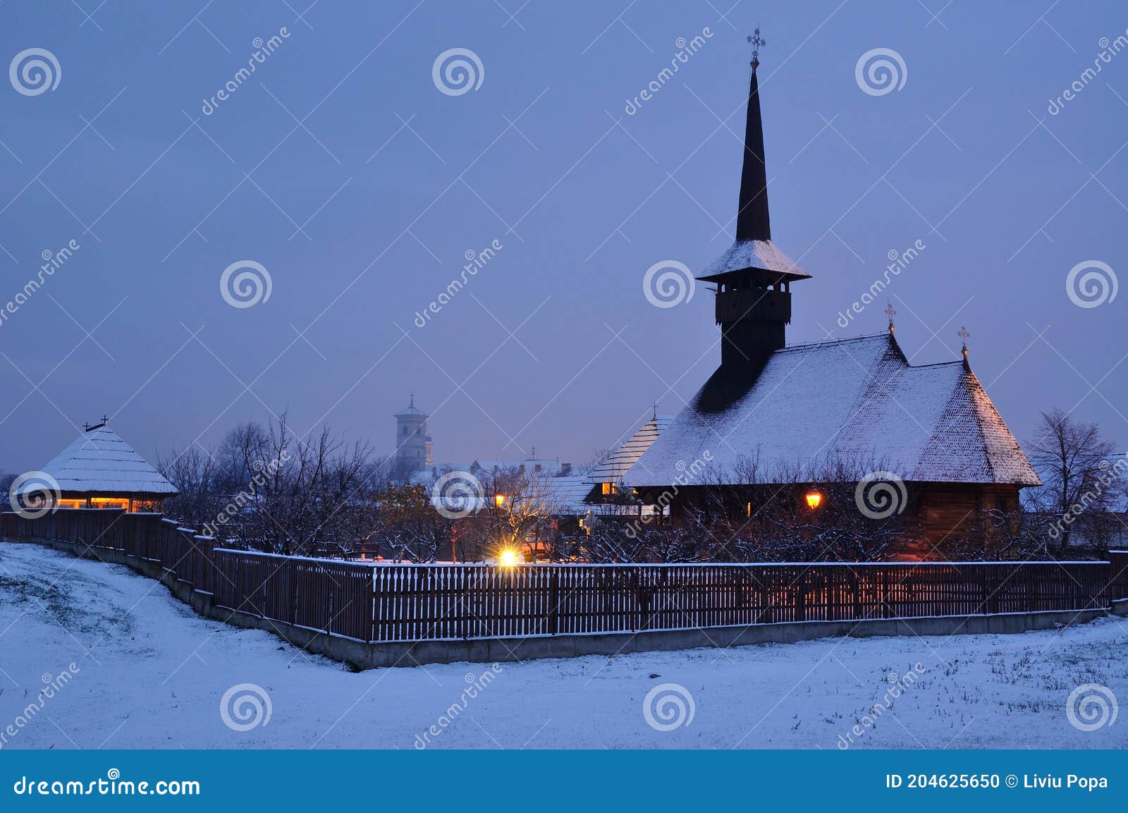 Beautiful Old Wooden Church Covered By Snow Stock Photo Image Of