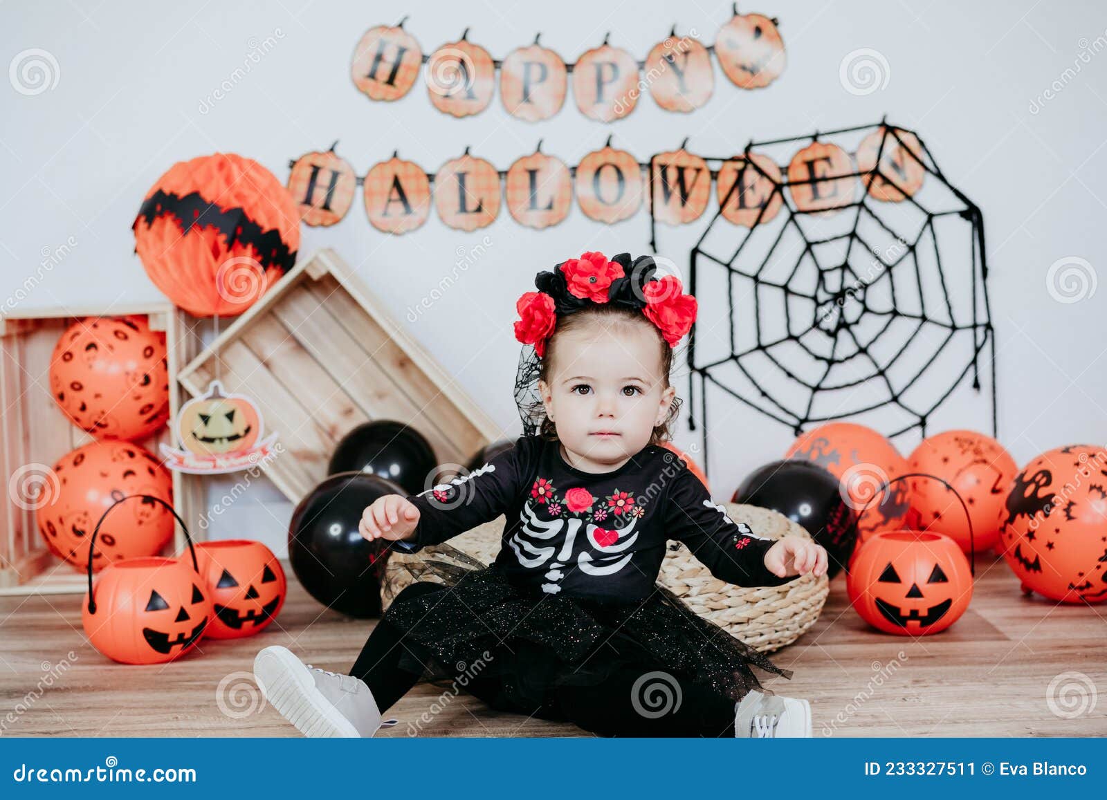 Beautiful One Year Old Caucasian Girl in Halloween Costume at Home ...