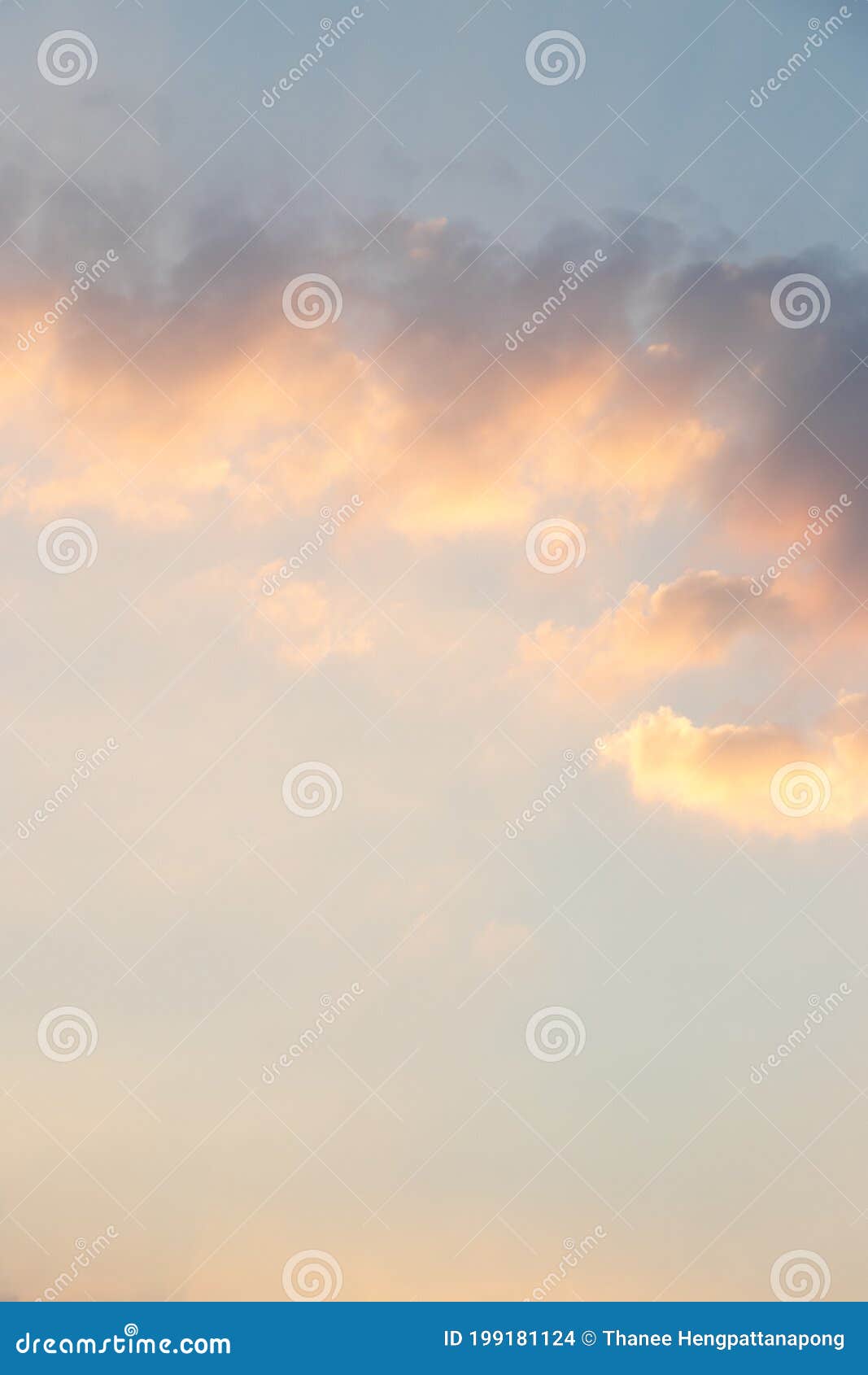 Beautiful Orange Light Sky with Cloud Background from Sunset Stock