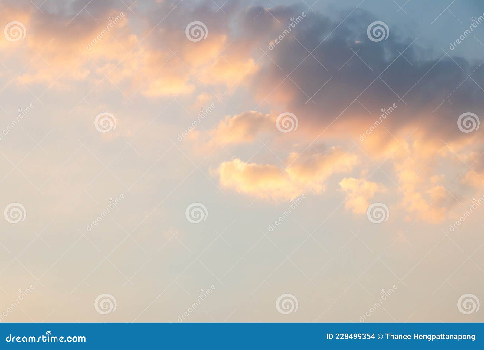 Beautiful Orange Light Sky with Cloud Background from Sunset Stock